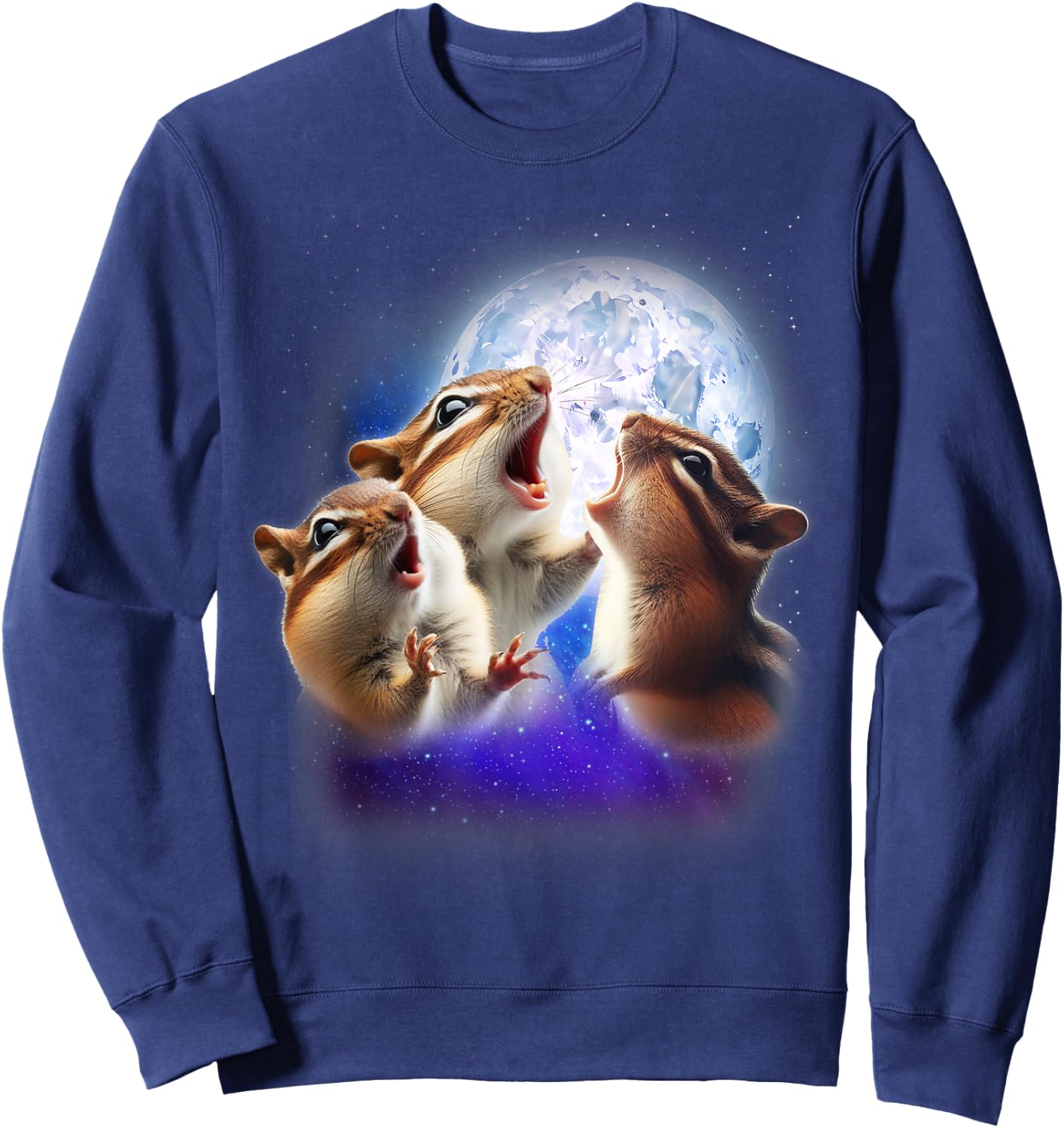 3 Chipmunk Howling At The Moon Funny Chipmunk Animal Lover Sweatshirt - Sweatshirt | Navy
