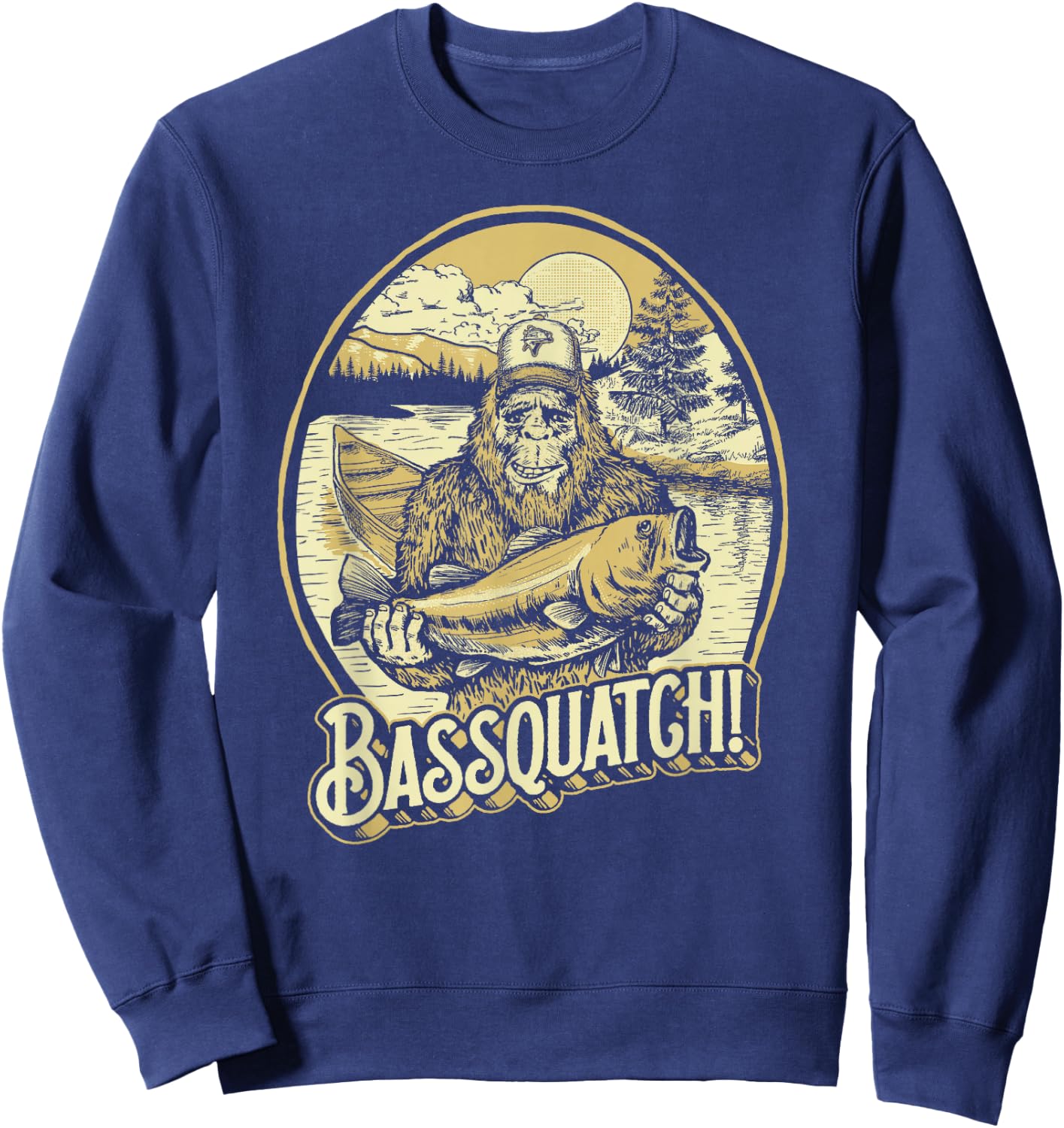 Bassquatch! Bass Fisherman Sasquatch Funny Bigfoot Fishing Sweatshirt - Sweatshirt | Navy