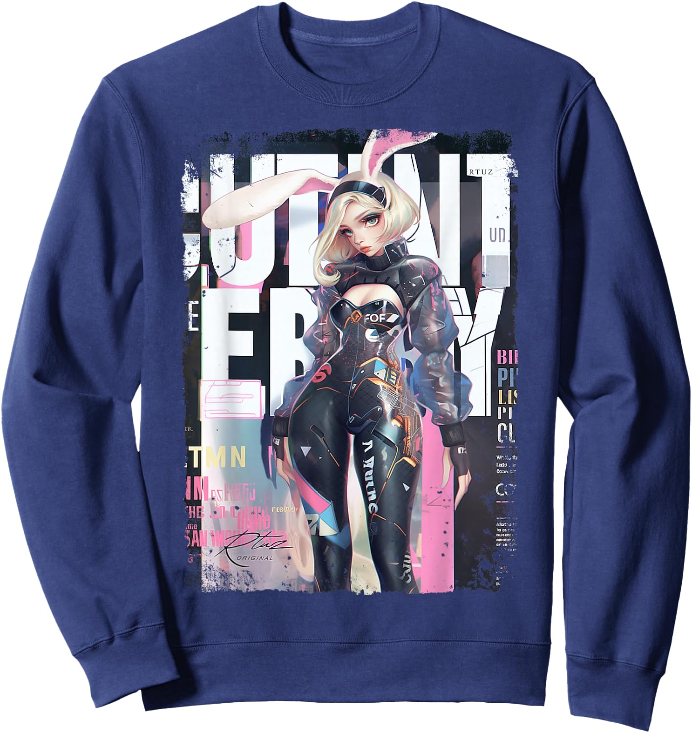 Magazine Cover Vintage Girl Bunny Collage Sexy Model Pin-Up Sweatshirt - Sweatshirt | Navy