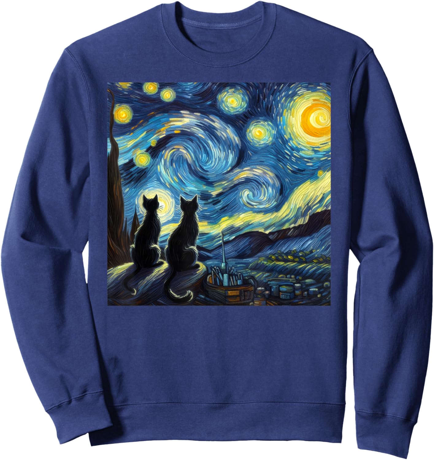 Black Cats Lover Starry Night Van Gogh Sweatshirt - Sweatshirt | Navy