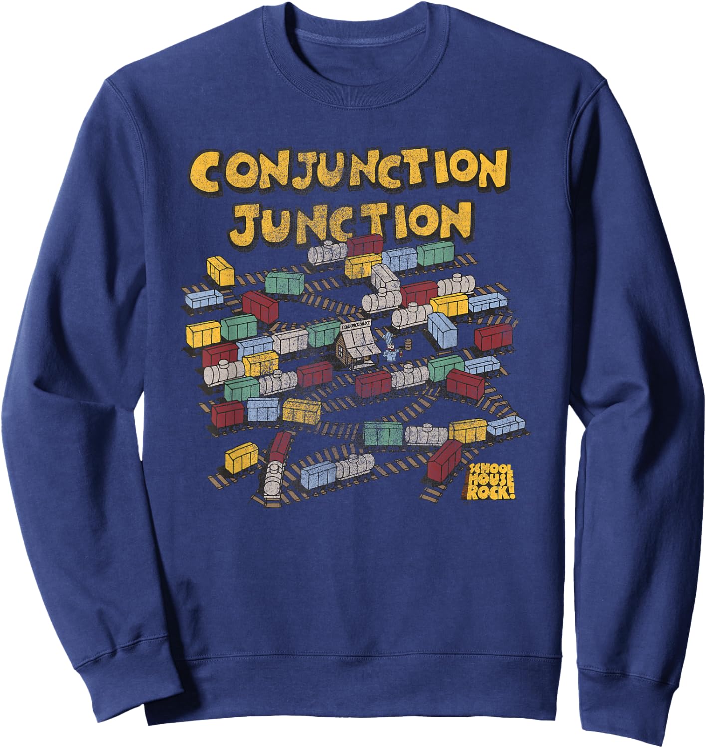 Schoolhouse Rock Conjunction Junction Railyard Retro TV Show Sweatshirt - Sweatshirt | Navy