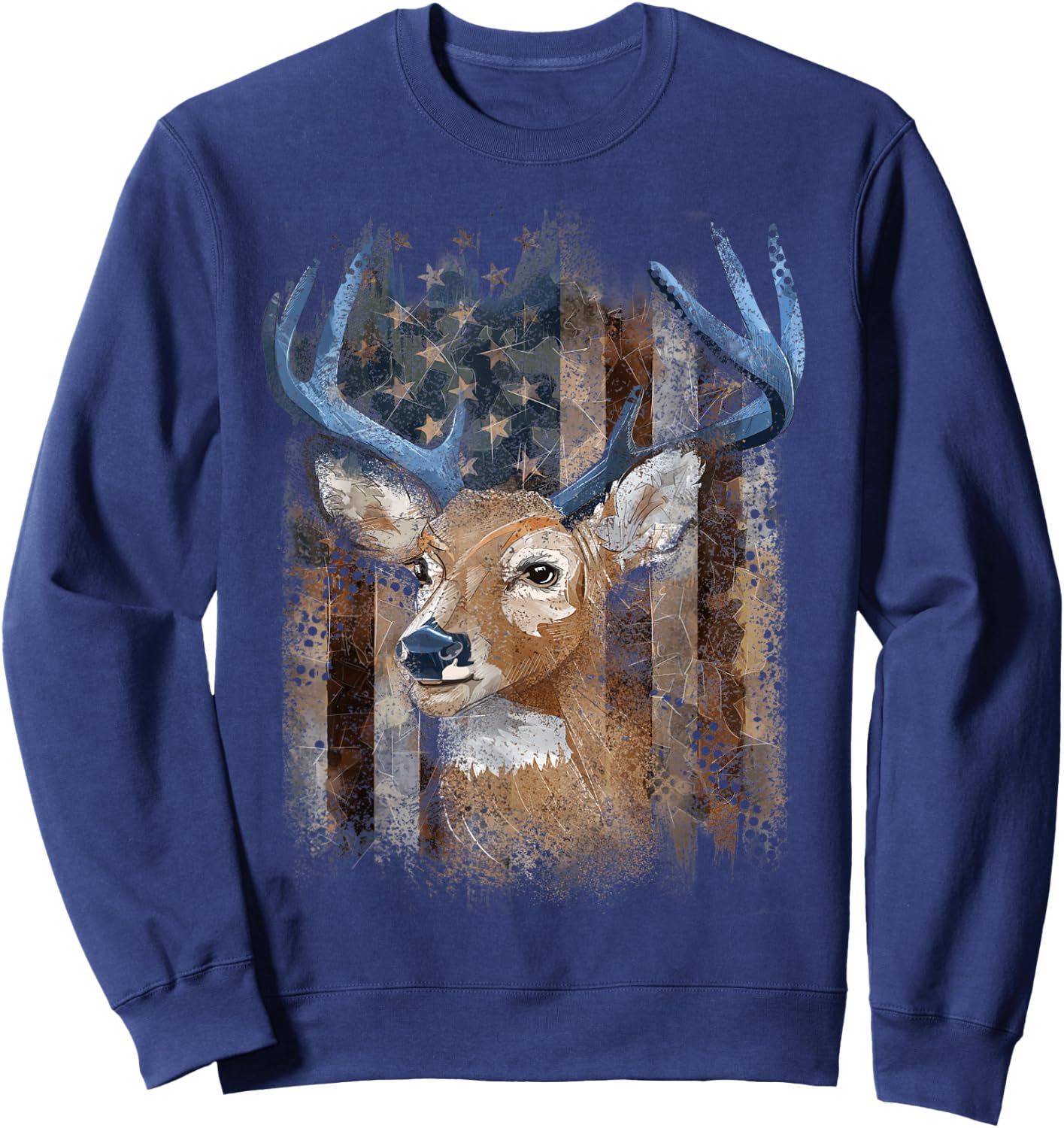 Whitetail Buck Deer Hunting American Flag Buck Hunting Men Sweatshirt - Sweatshirt | Navy