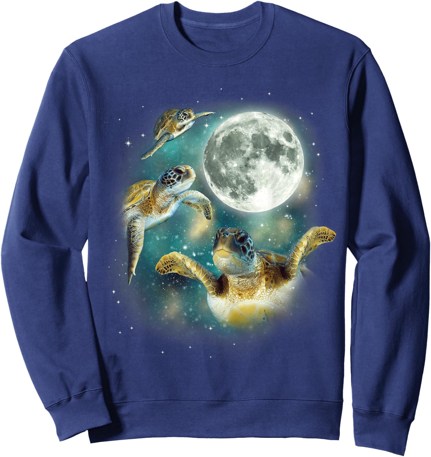 Three Sea Turtle Moon | 3 Magic Sea Turtles Cute Moon Parody Sweatshirt - Sweatshirt | Navy