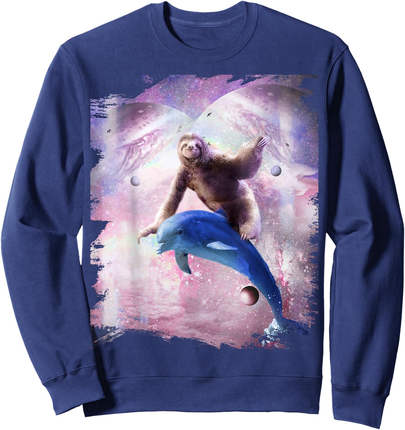 Space Sloth Riding Dolphin Sweatshirt - Sweatshirt | Navy