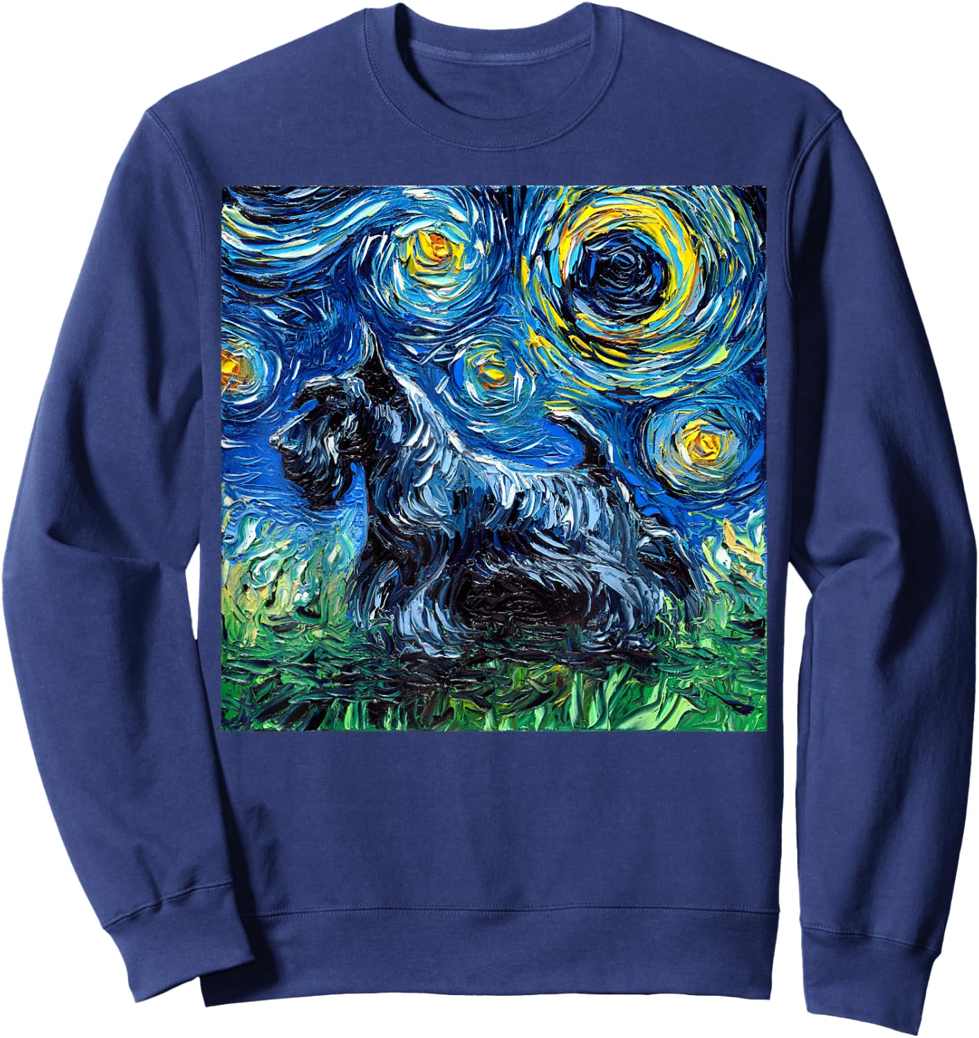 Scottish Terrier Starry Night Scotty Dog Artwork Sweatshirt - Sweatshirt | Navy