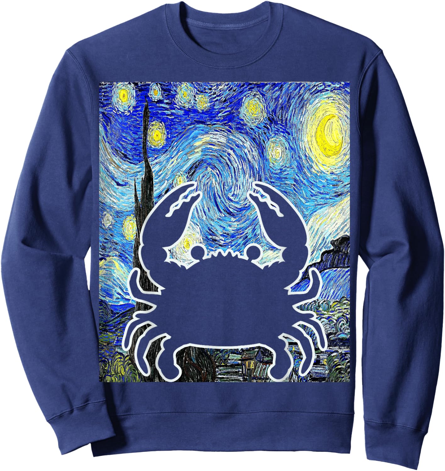 Crab Starry Night Seafood Crabbing Van Gogh Painting Sweatshirt - Sweatshirt | Navy