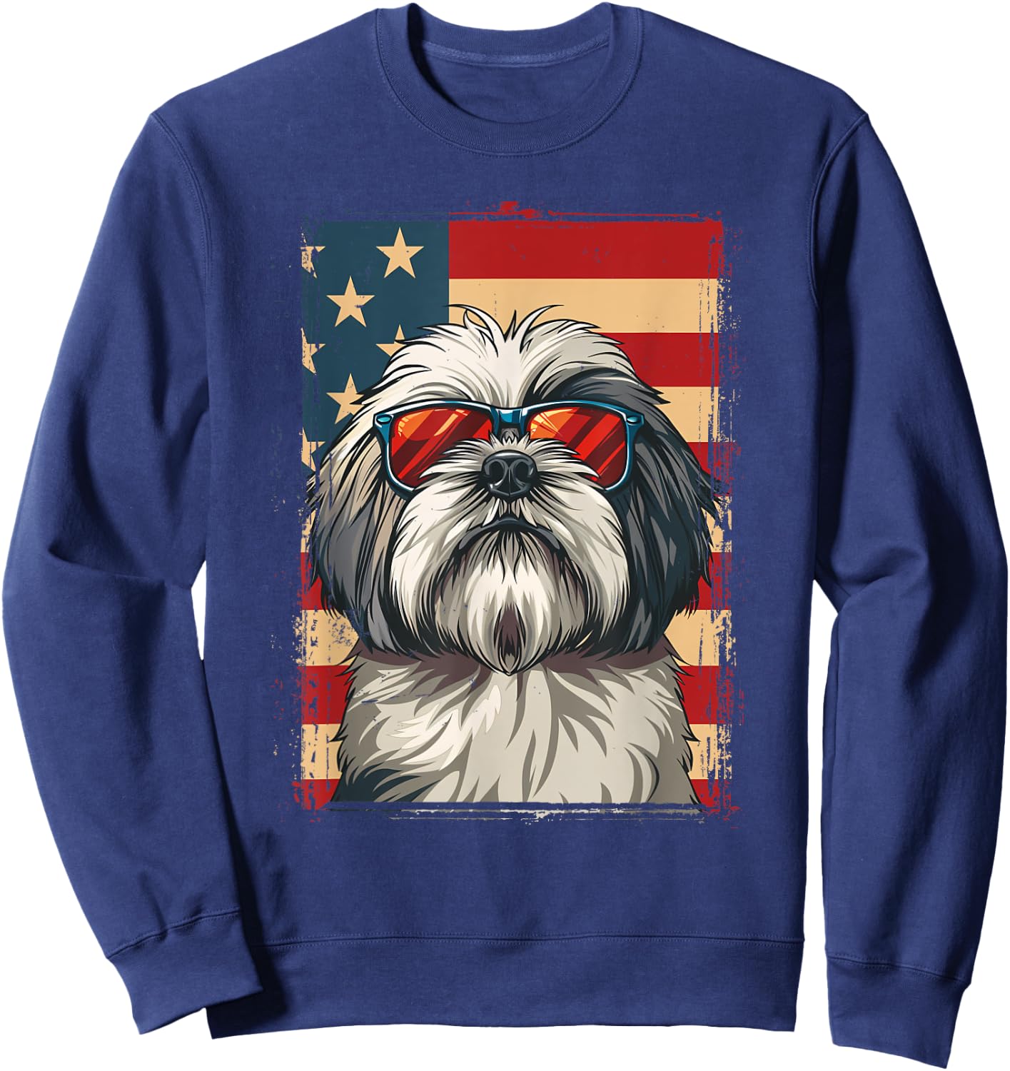 Lhasa Apso Dog 4th July America USA Flag Patriotic Sweatshirt - Sweatshirt | Navy