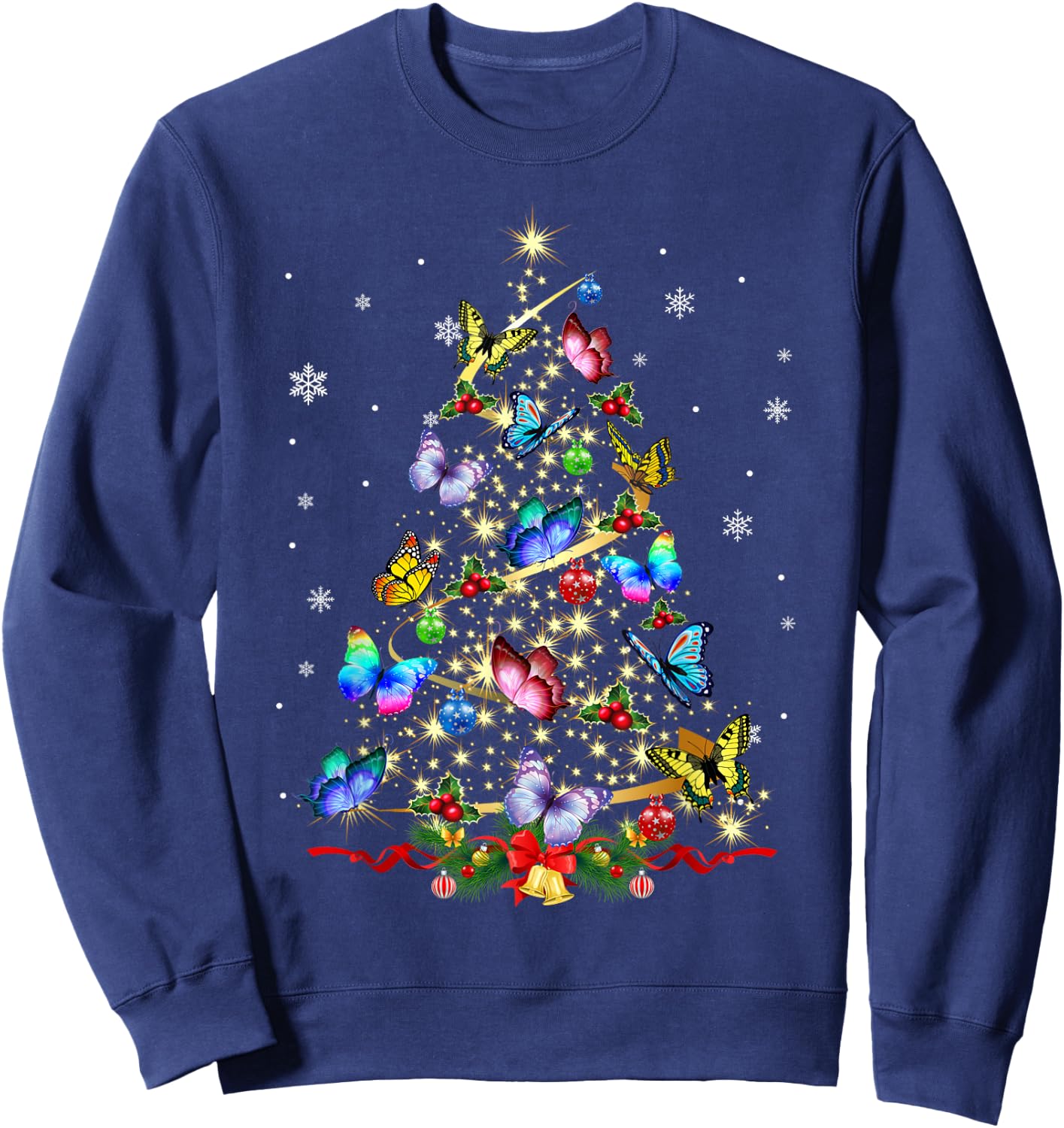 Butterfly Christmas Tree Lights Girl Xmas Cute Butterfly Sweatshirt - Sweatshirt | Navy