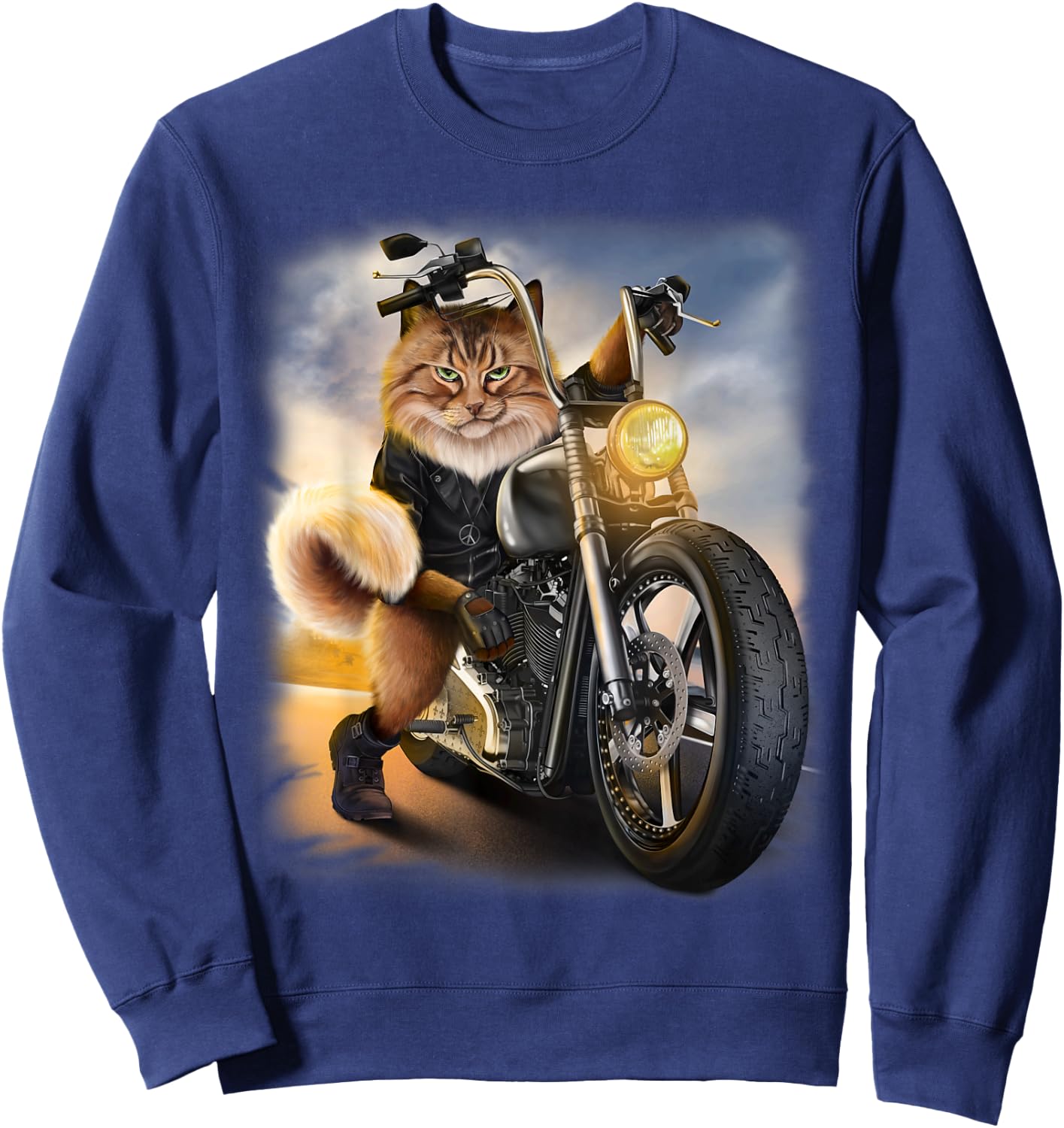 Biker Tabby Cat Riding Chopper Motorcycle Women Kids Sweatshirt - Sweatshirt | Navy