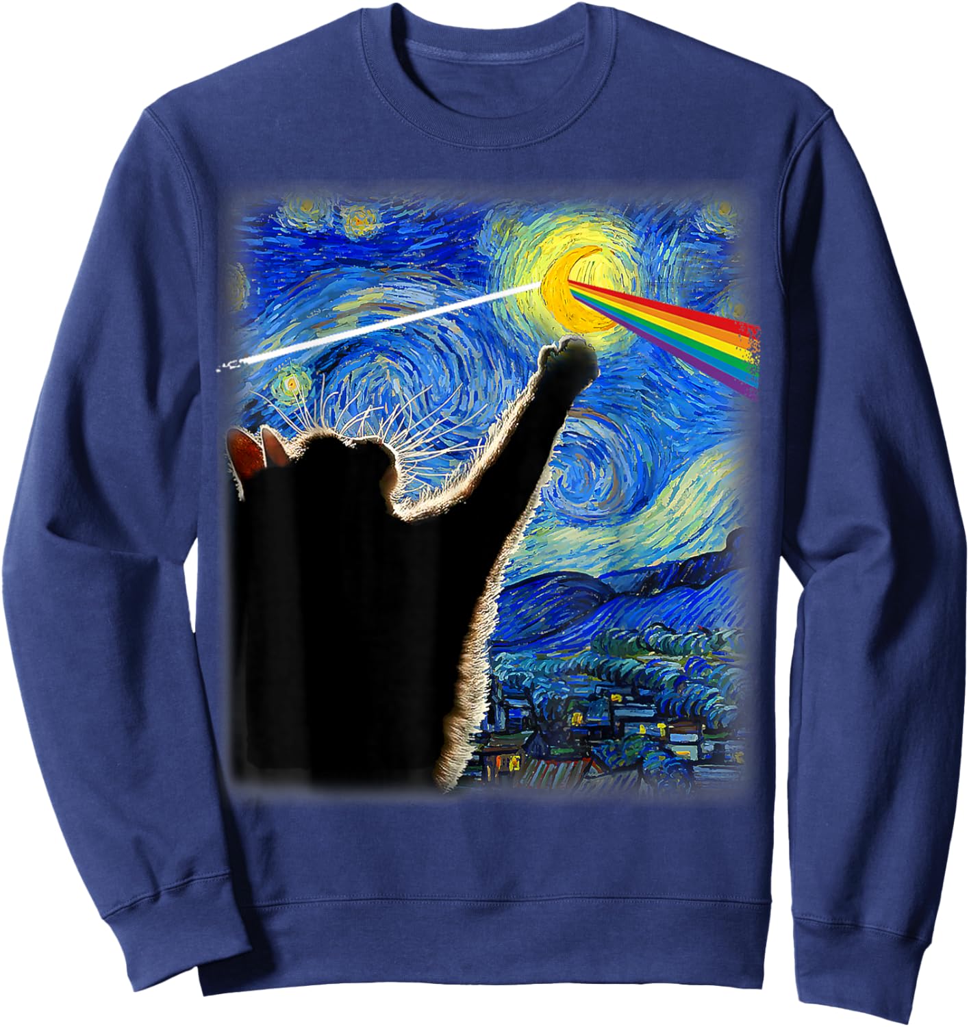Cat Starry Night Van Gogh Cat Gifts Cat Lover Cat Rock Music Women Kids Sweatshirt - Sweatshirt | Navy