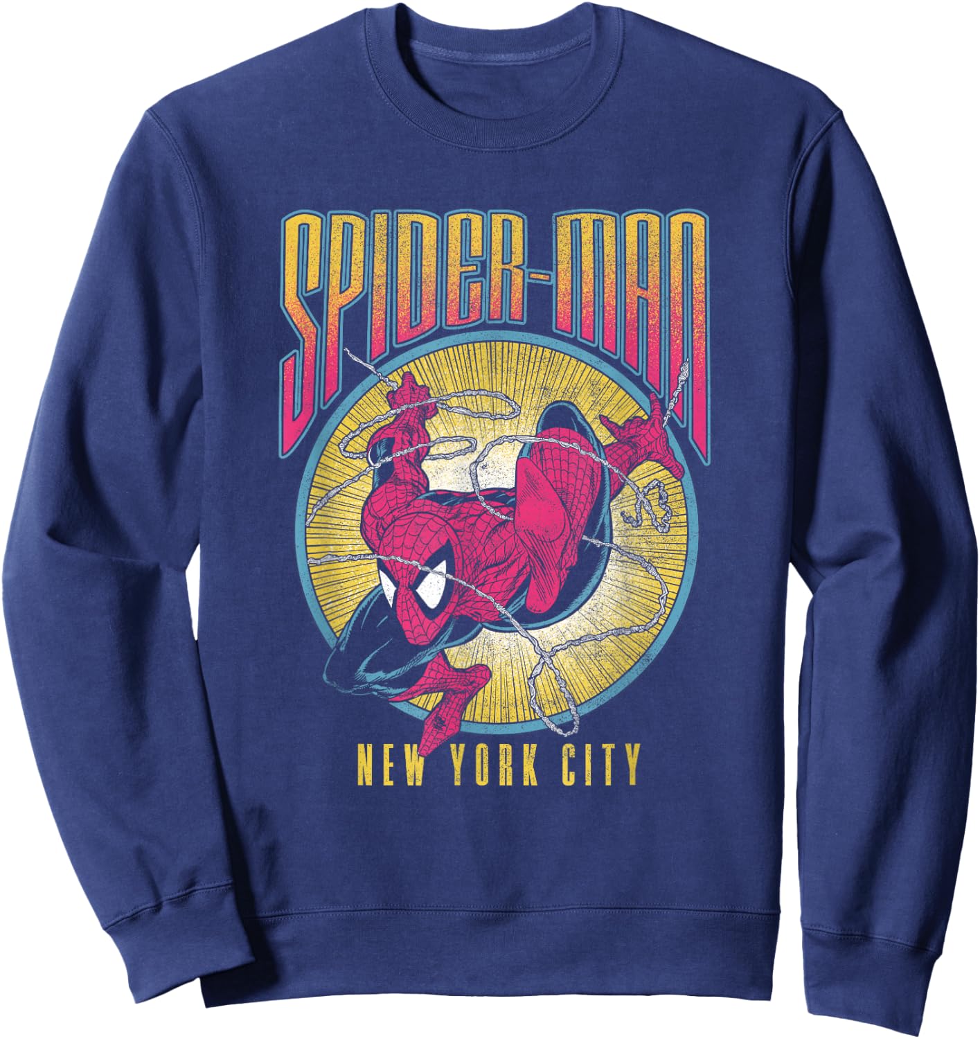 Marvel Spider-Man Swinging Through NYC Distressed Big Poster Sweatshirt - Sweatshirt | Navy