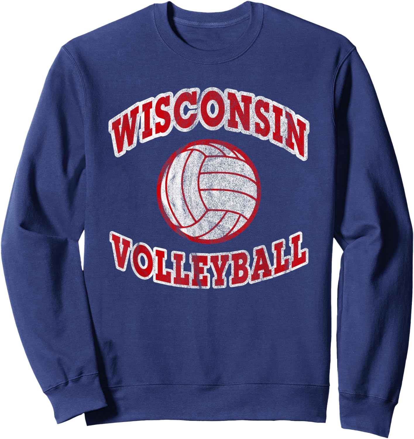 Wisconsin Volleyball Classic Style VIntage Distressed Sweatshirt - Sweatshirt | Navy
