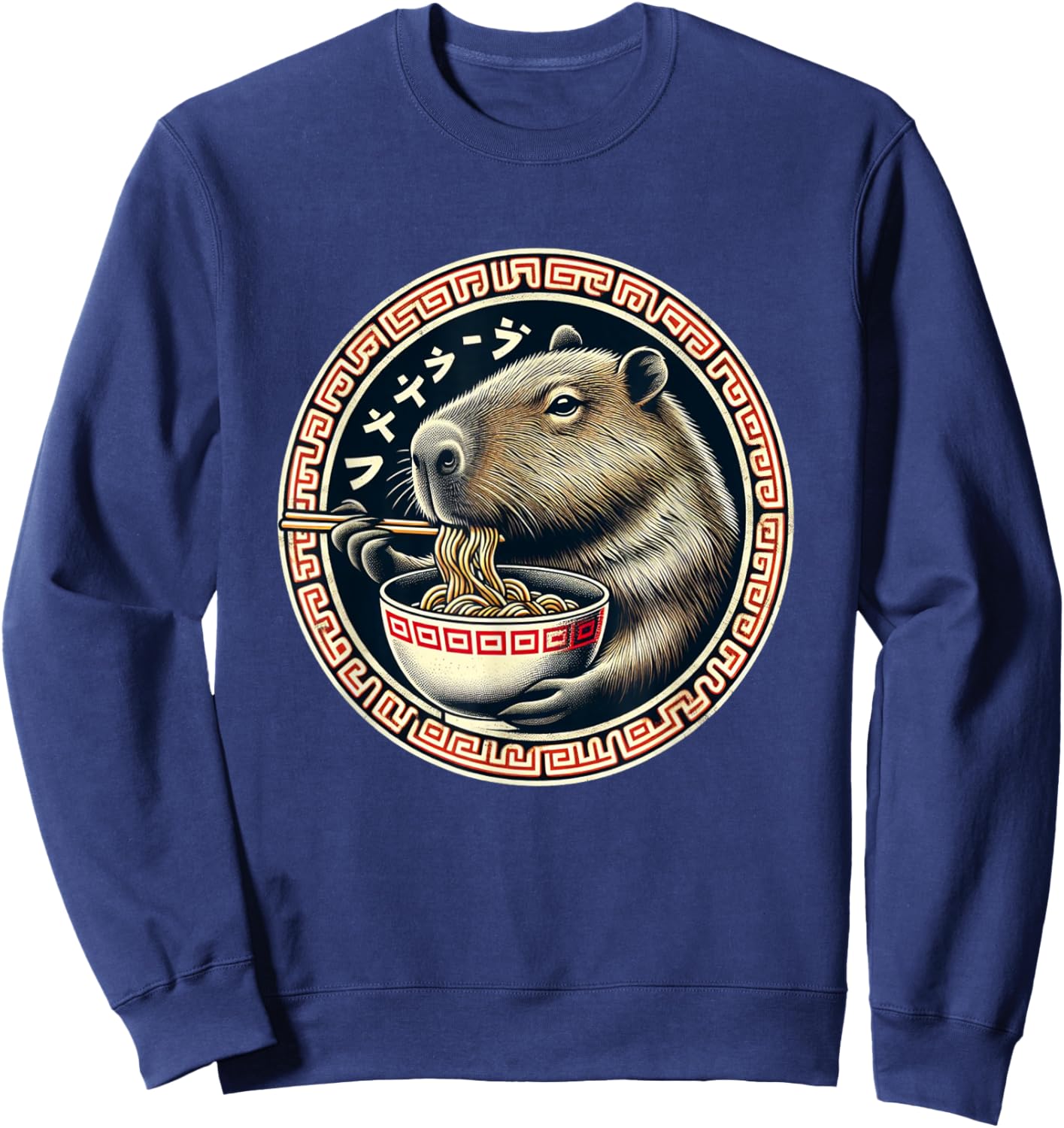 Capybara Ramen Rodent Kawaii Neko Japanese Noodles Aesthetic Sweatshirt - Sweatshirt | Navy