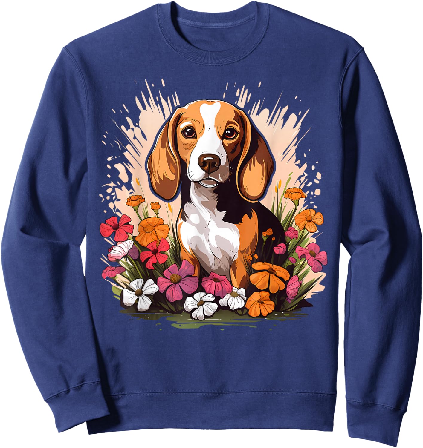 Cute Beagle Spring Flower Garden Beautiful Nature Puppy Dog Sweatshirt - Sweatshirt | Navy