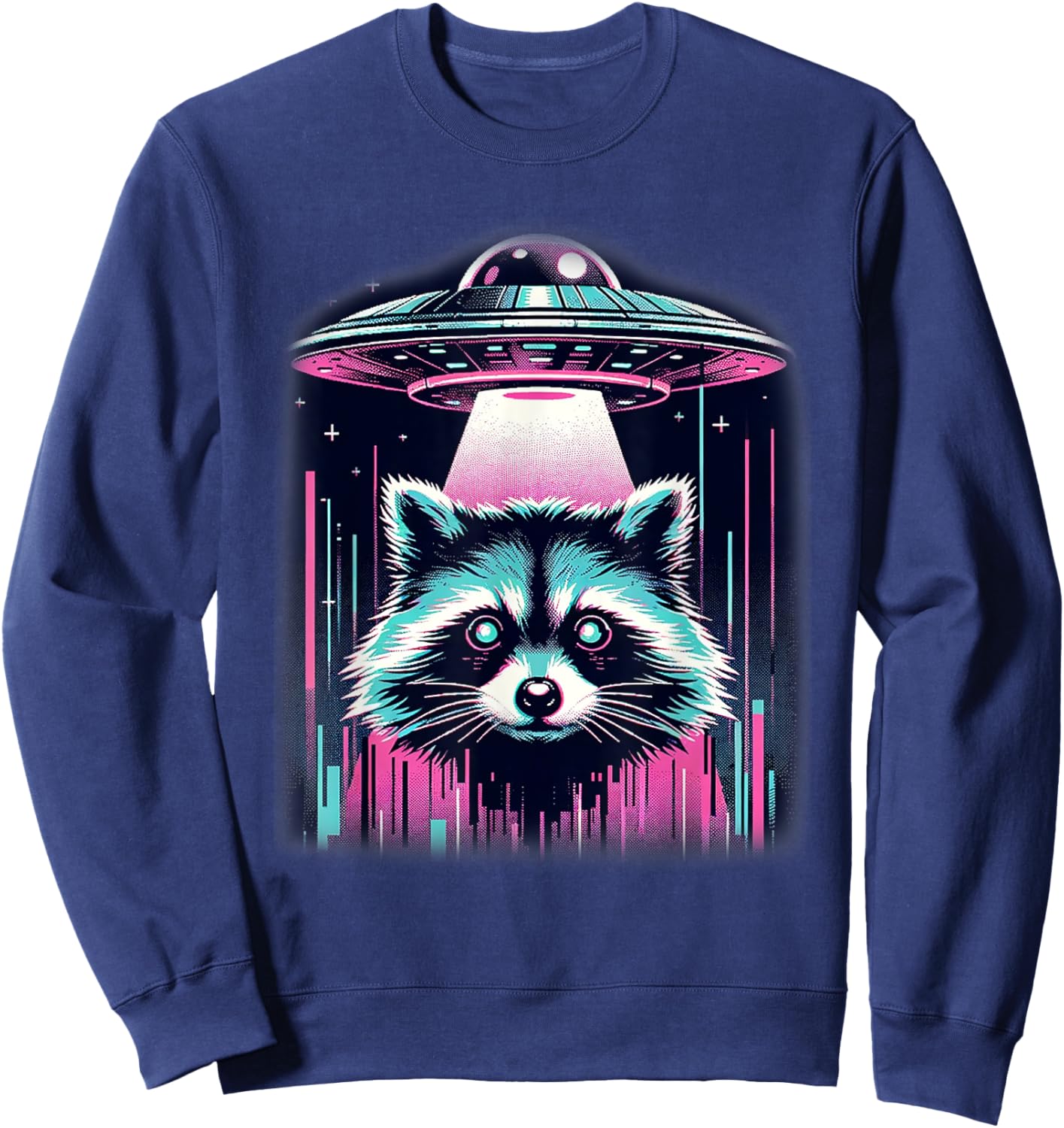 Raccoon UFO Shirt Vaporwave Aesthetic Alien Racoon Lover Kid Sweatshirt - Sweatshirt | Navy