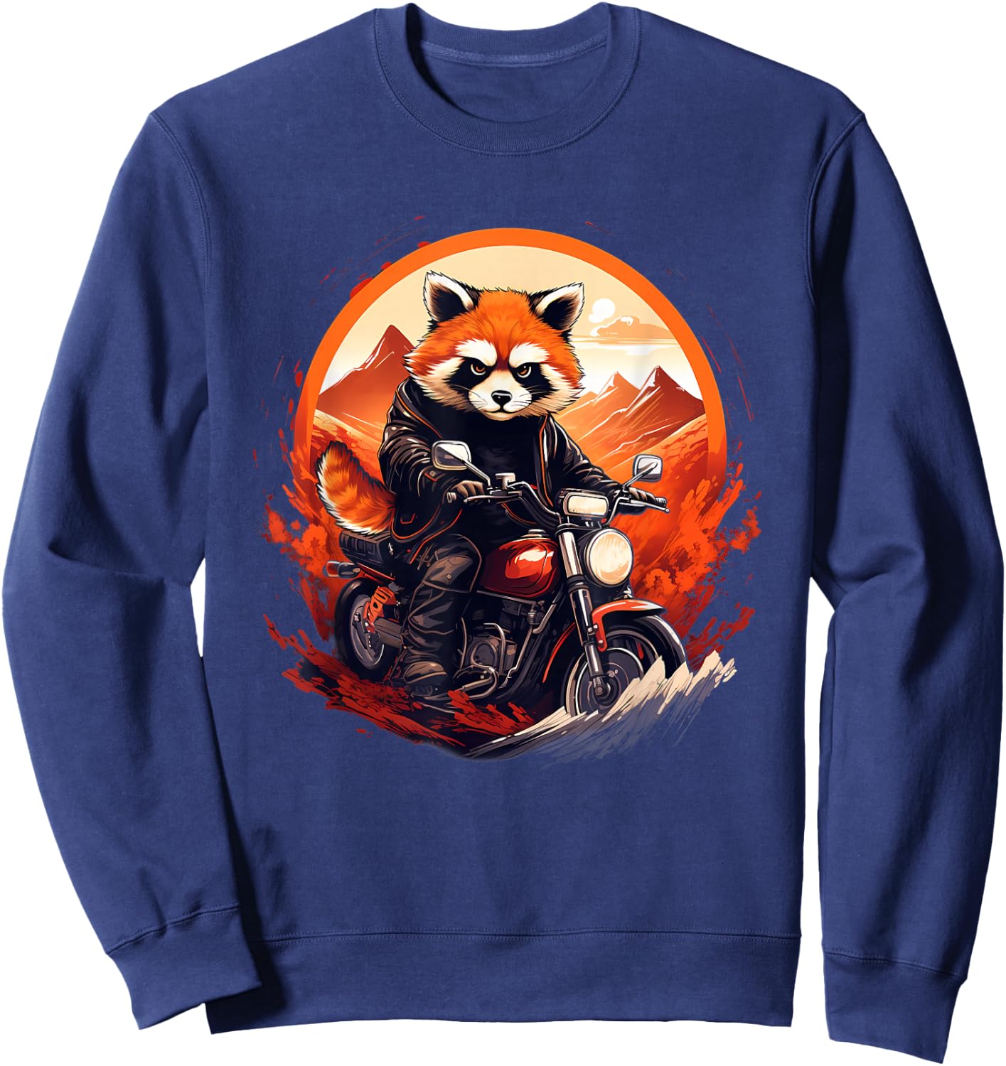 Biker Red Panda Riding Motorcycle Sweatshirt - Sweatshirt | Navy
