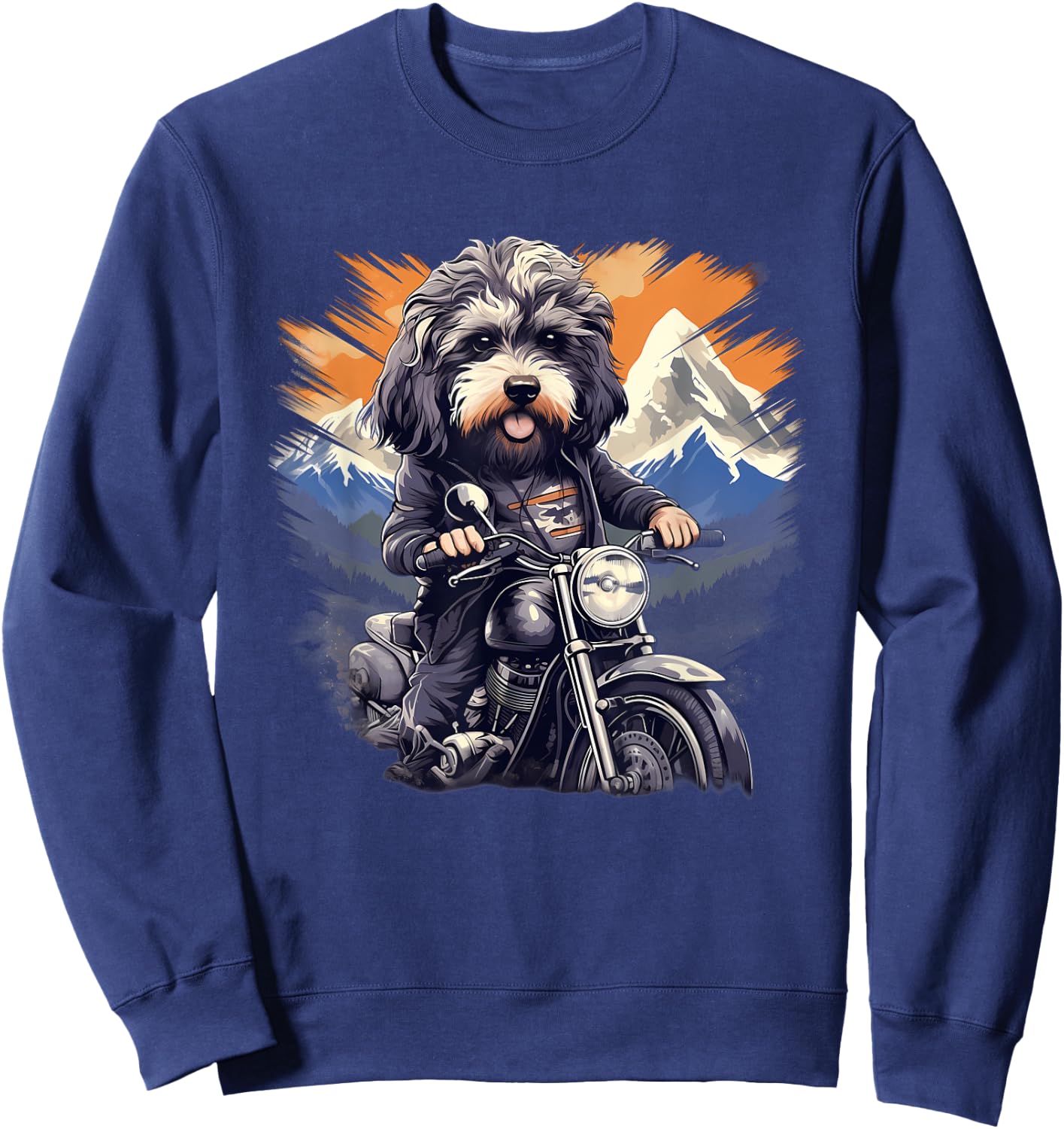 Biker Aussiedoodle Dog Riding Motorbike Sweatshirt - Sweatshirt | Navy