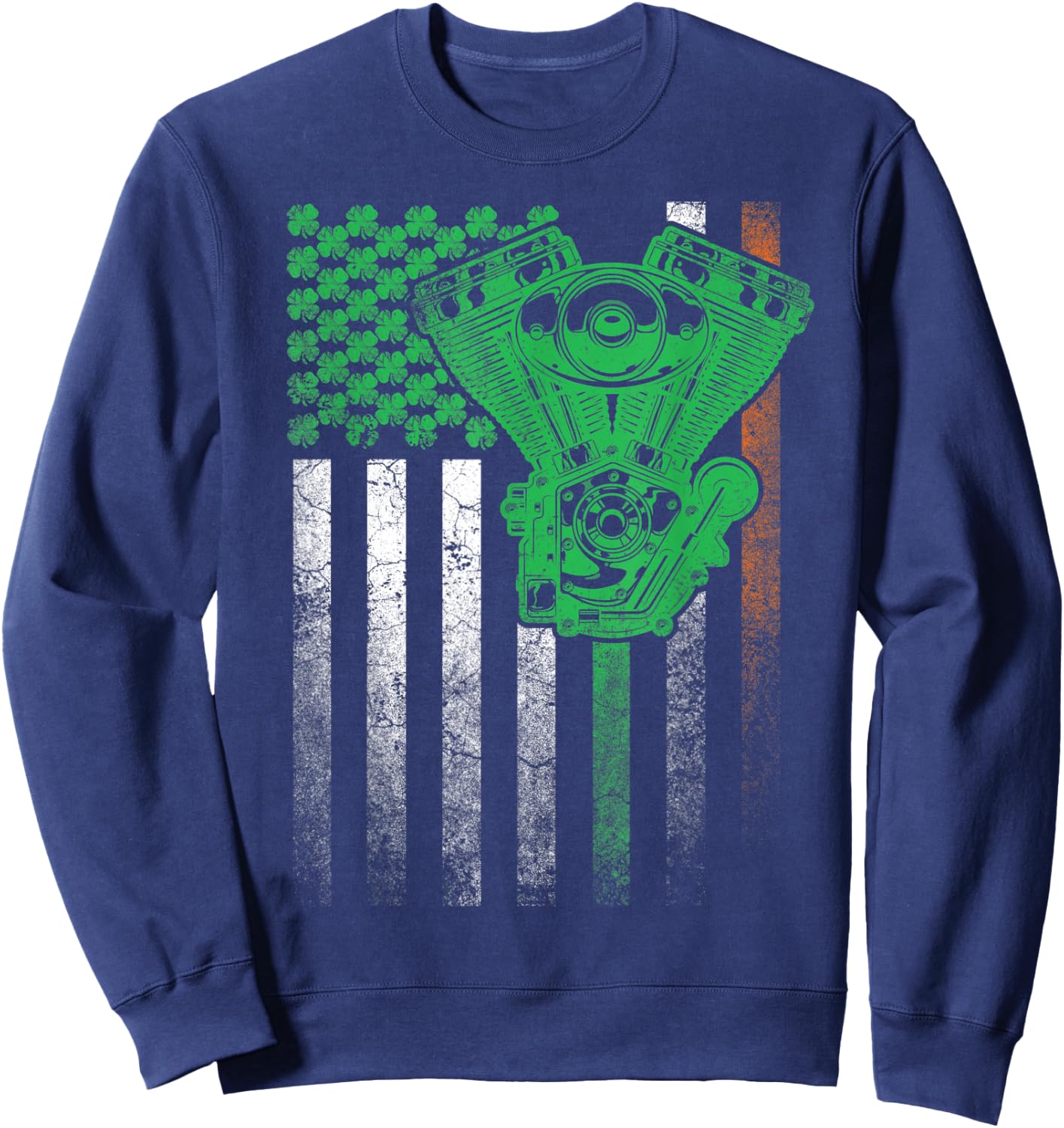 Motorcycle Biker Irish American Flag St. Patrick's Day Bike Kids Men Sweatshirt - Sweatshirt | Navy