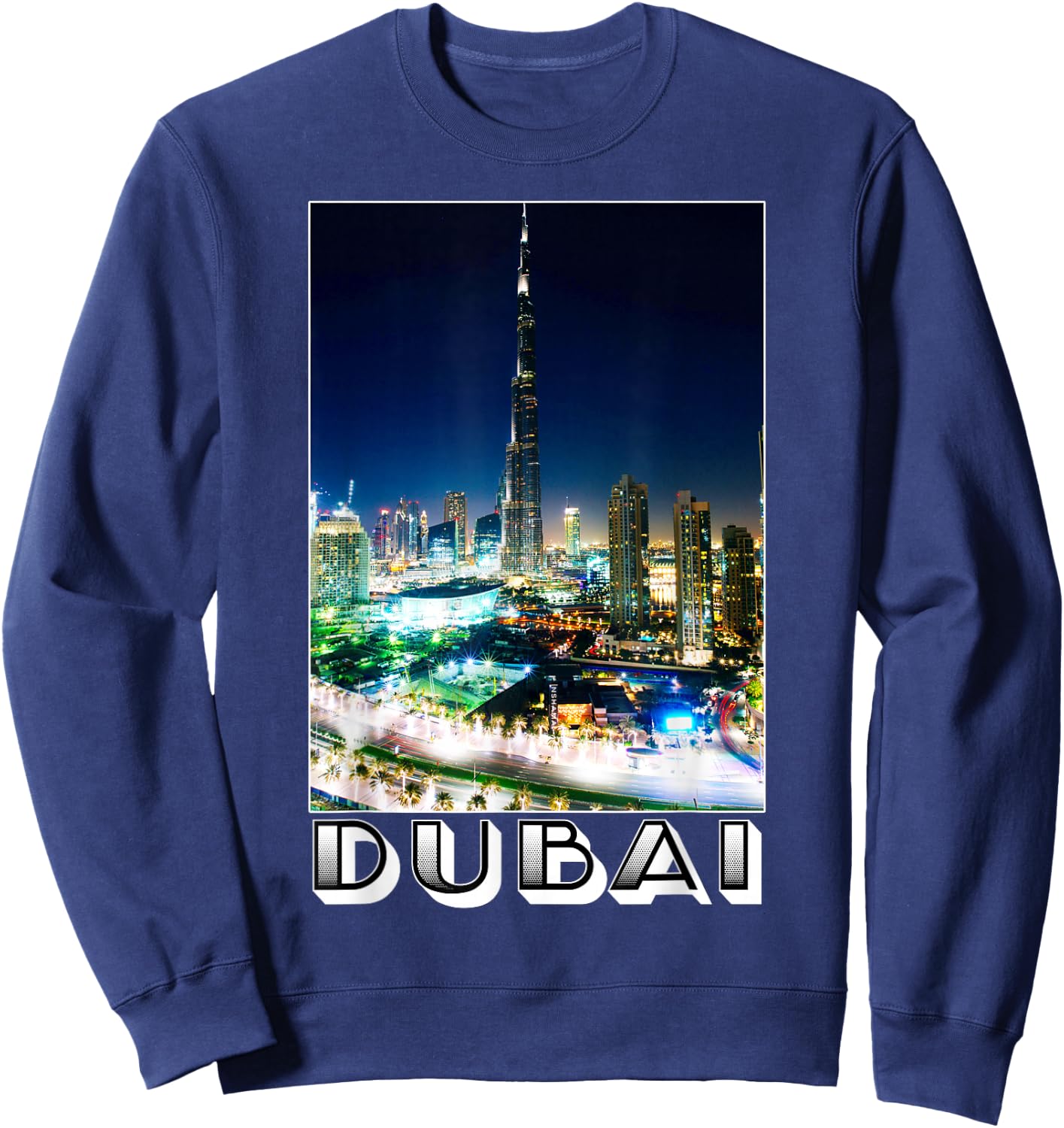 Dubai Cityscape at Night Burj Khalifa Tower - Dubai Tourist Sweatshirt - Sweatshirt | Navy