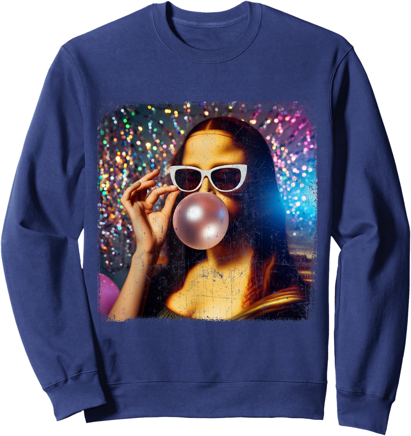 Funny Mona Lisa Bubblegum Gum Leonardo da Vinci Sweatshirt - Sweatshirt | Navy