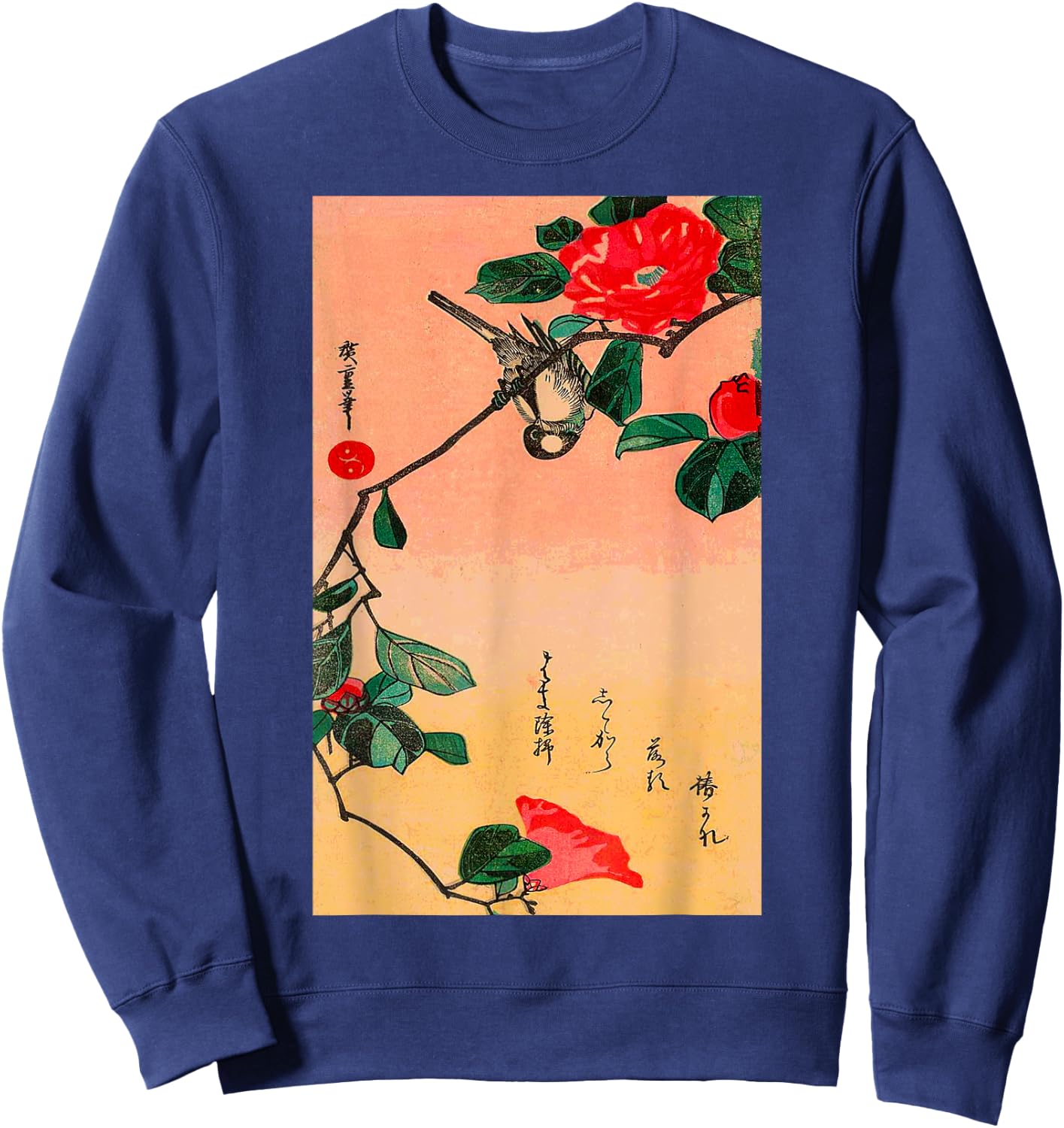 Japanese Art Sunset Bird Cherry Blossom Graphic Sweatshirt - Sweatshirt | Navy