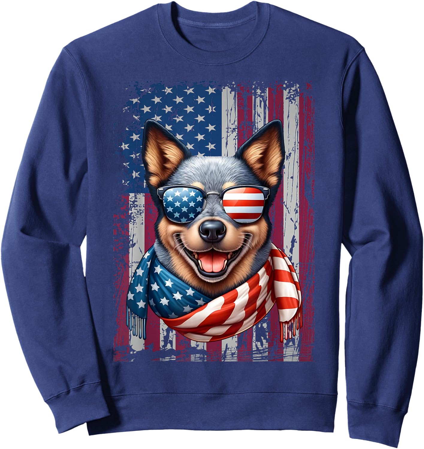 Australian Cattle Dog Lover US Flag 4th Of July Patriotic Sweatshirt - Sweatshirt | Navy