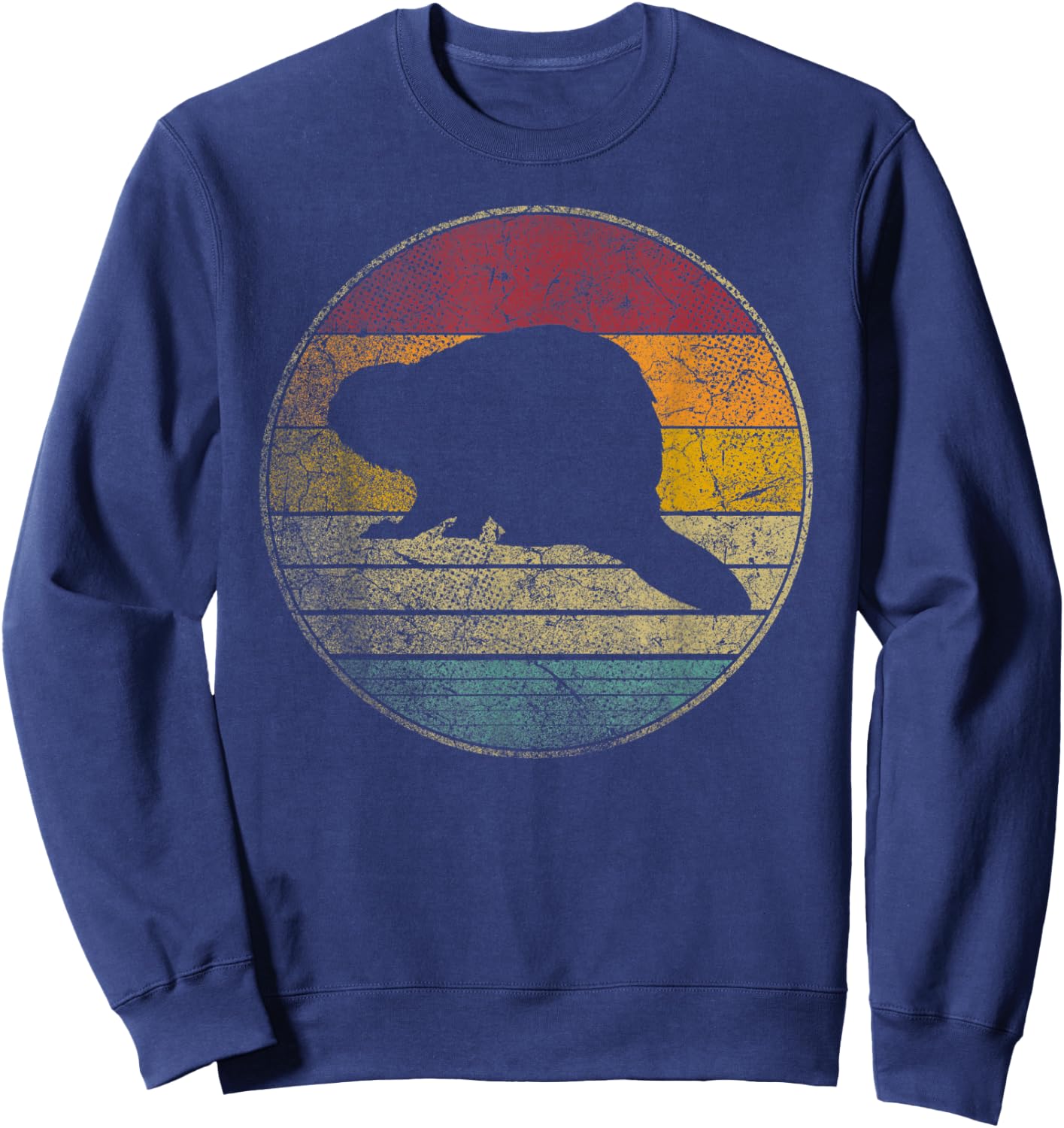 Beaver Nature Outdoors Vintage Distressed Retro Silhouette Sweatshirt - Sweatshirt | Navy