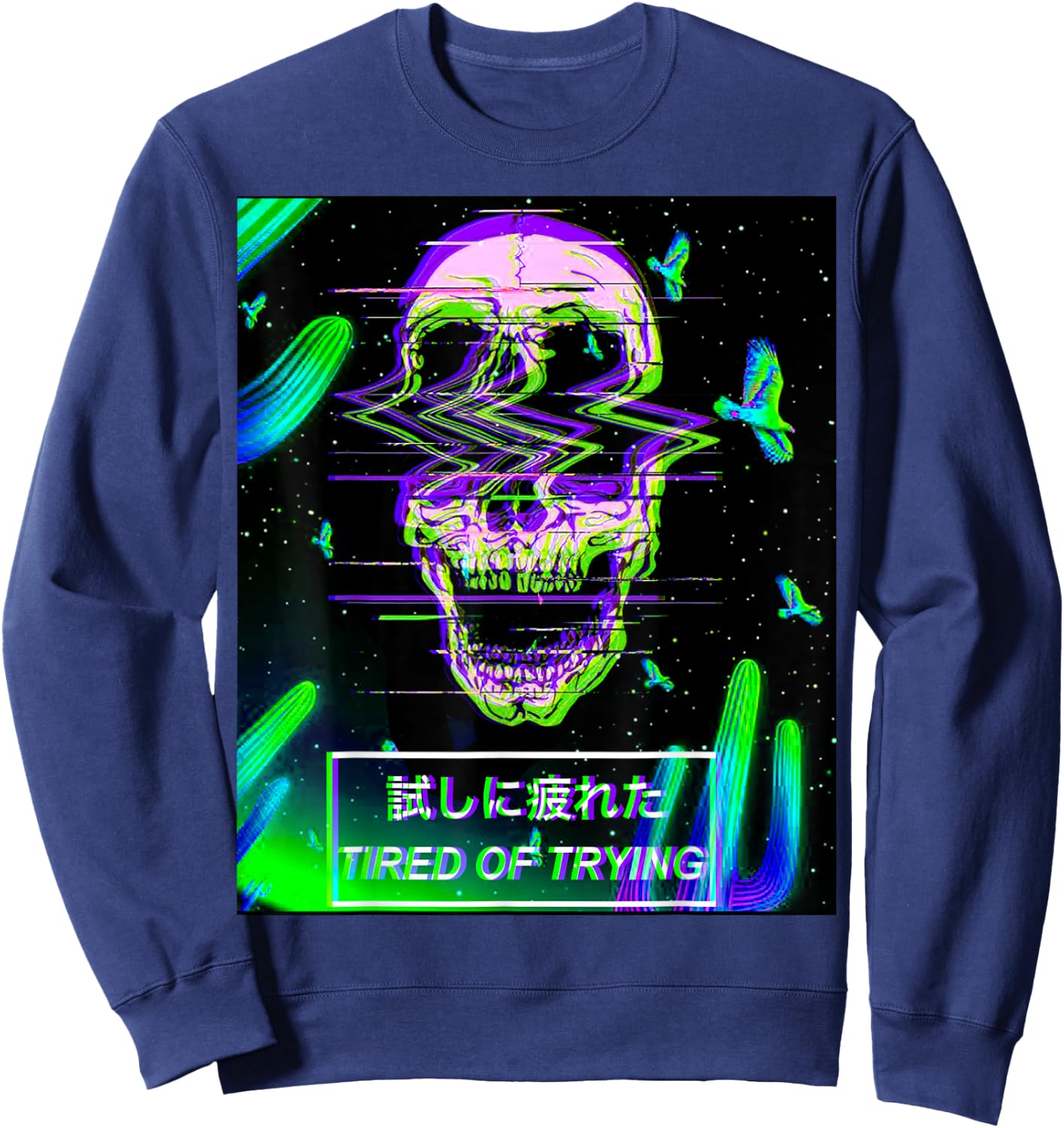 Aesthetic Vaporwave Japanese Futurism Anime Retro Hentai Sweatshirt - Sweatshirt | Navy