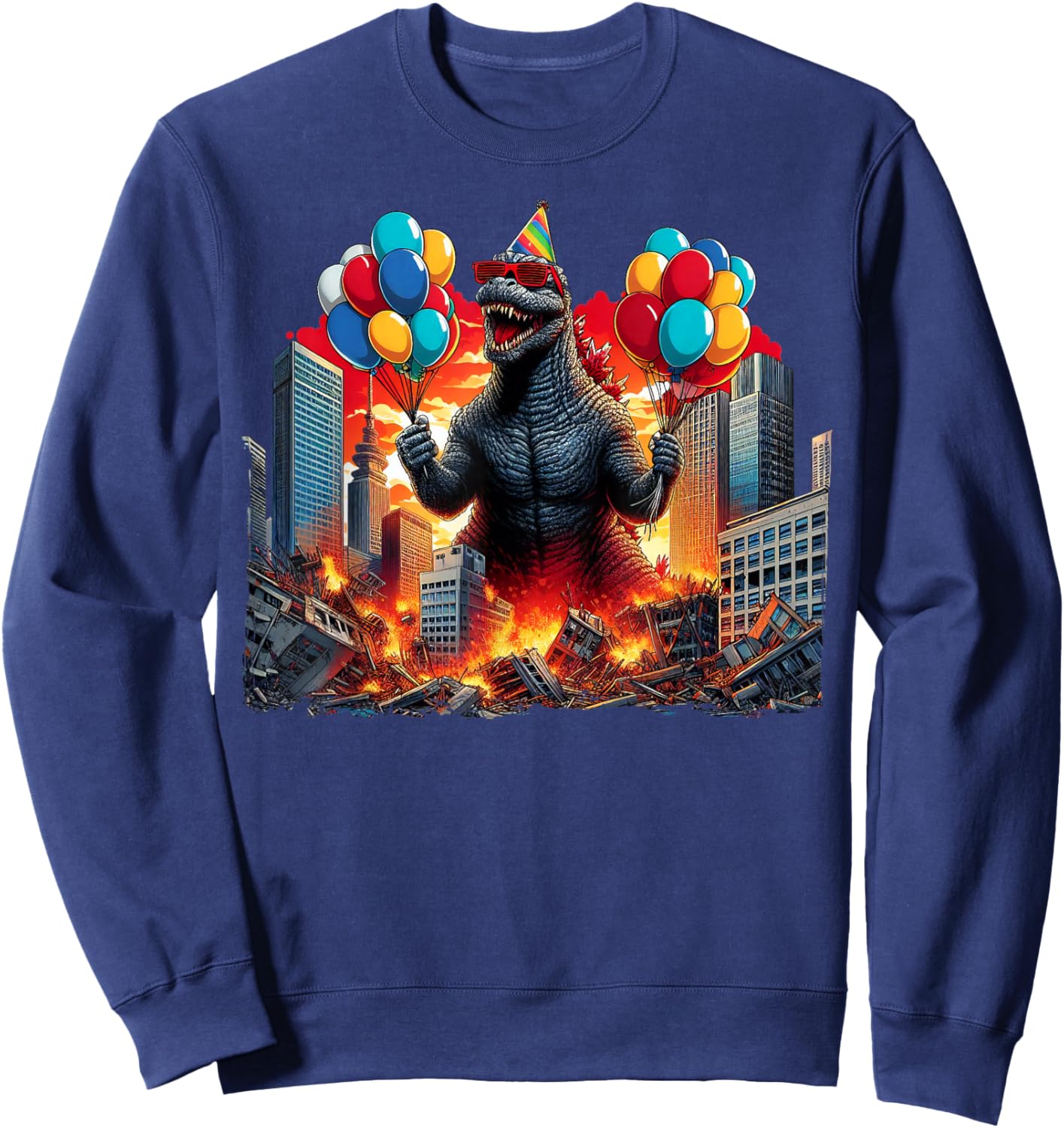 Kaiju Birthday Party Japanese Art Lovers Monster Movie Gifts Sweatshirt - Sweatshirt | Navy