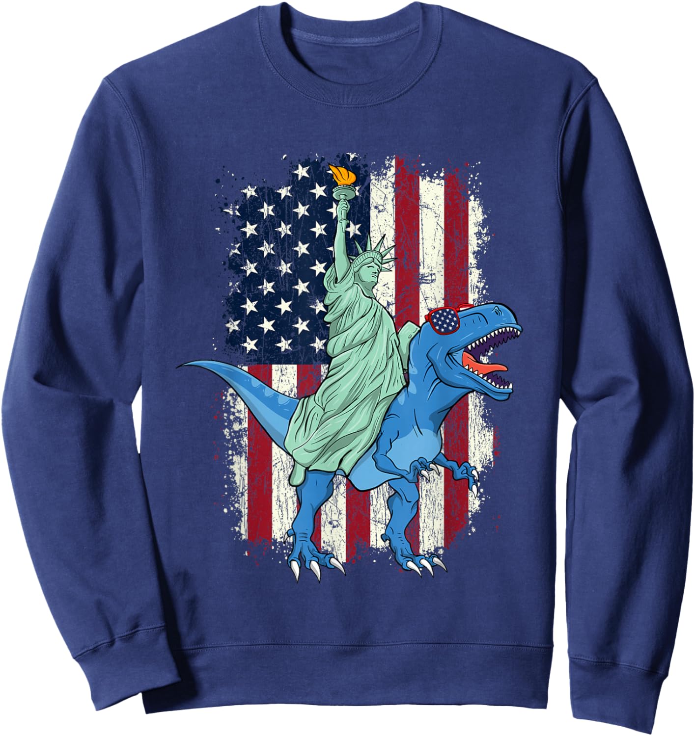 Statue Of Liberty Riding - USA American Flag 4th of July Sweatshirt - Sweatshirt | Navy