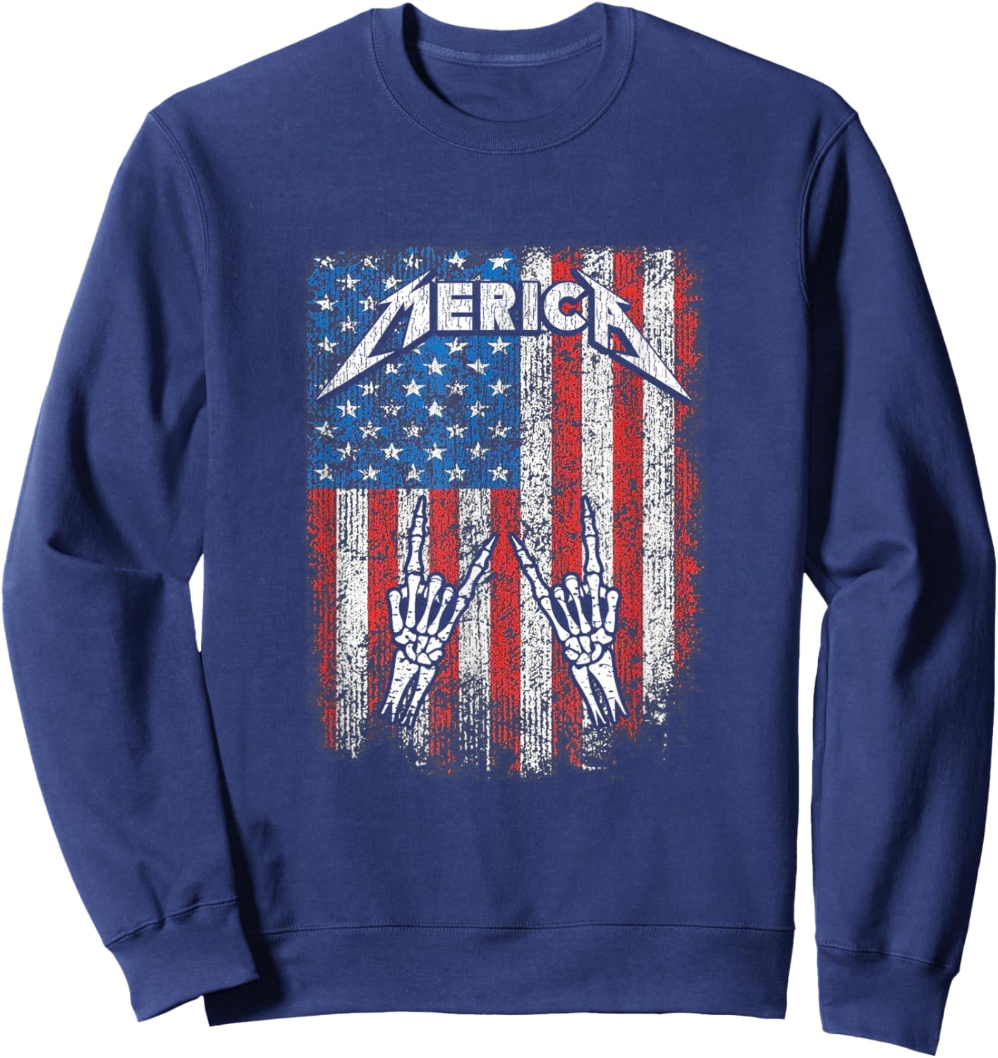 Rock Sign Heavy Metal 4th of July Us Flag Merica Sweatshirt - Sweatshirt | Navy