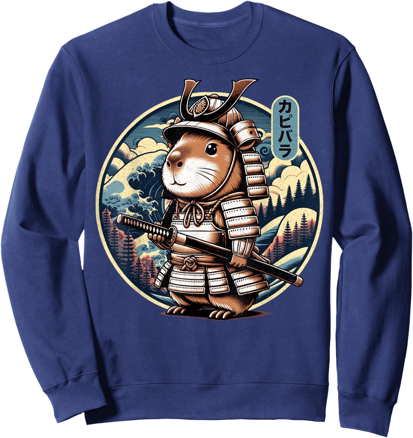 Japanese Samurai Capybara Tattoo, Kawaii Ninja Capybara Sweatshirt - Sweatshirt | Navy