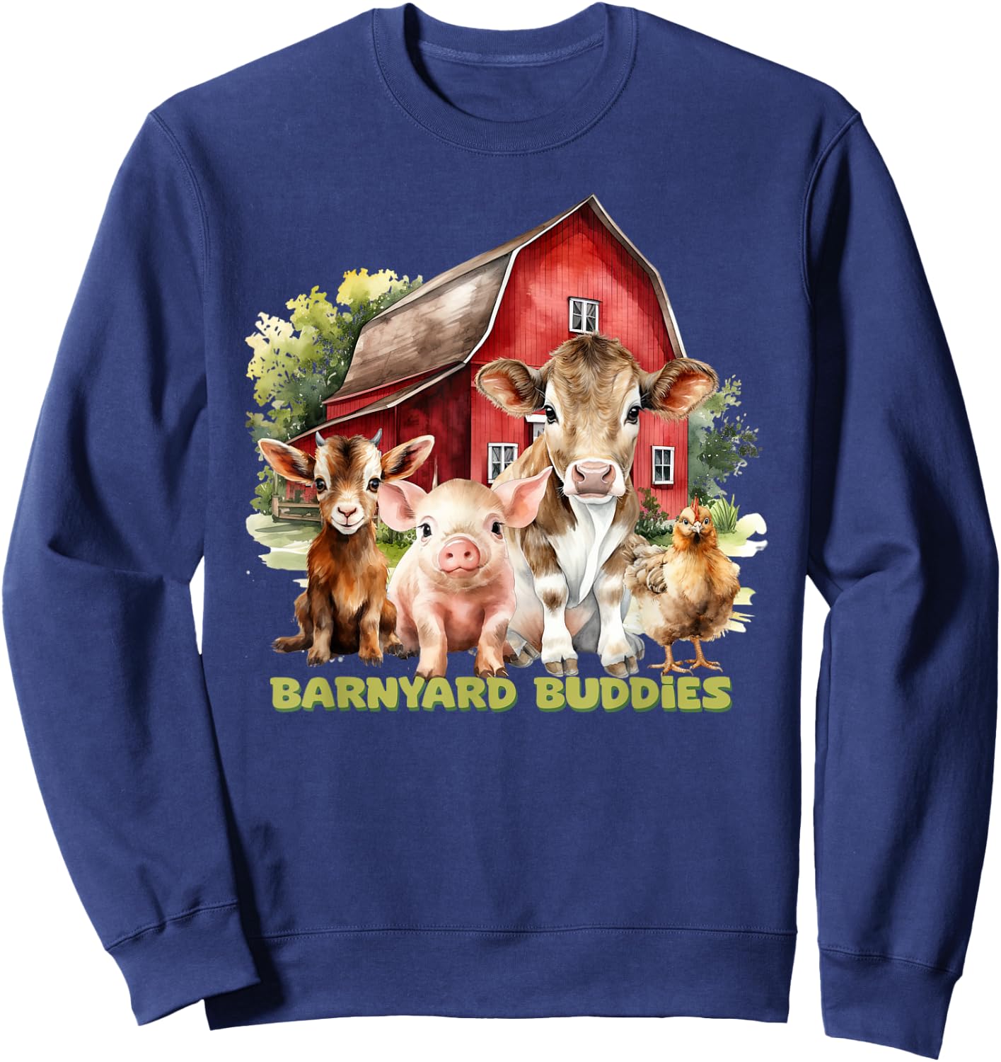 Barnyard Buddies Cute Cow Goat Pig Hen On The Farm Barnyard Sweatshirt - Sweatshirt | Navy
