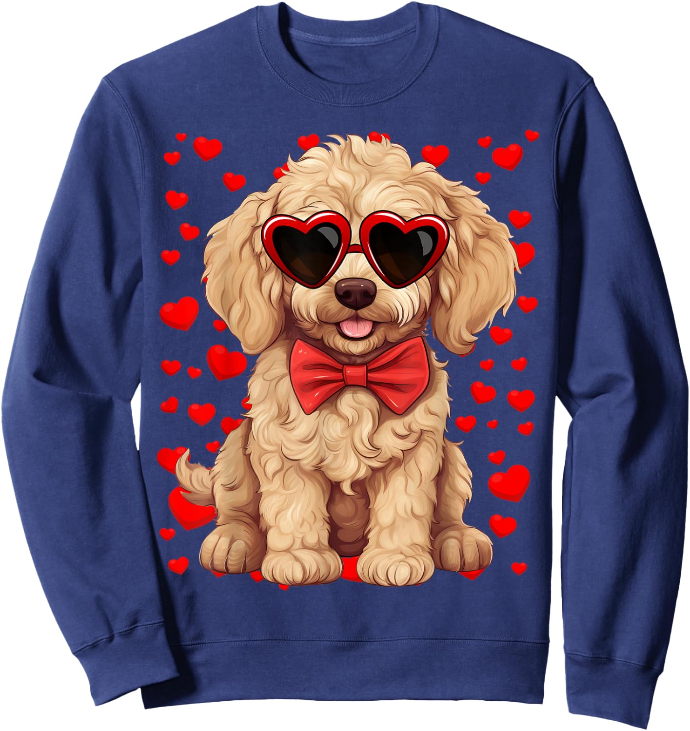 Goldendoodle Heart Sunglasses Bow Tie Valentine's Day Sweatshirt - Sweatshirt | Navy