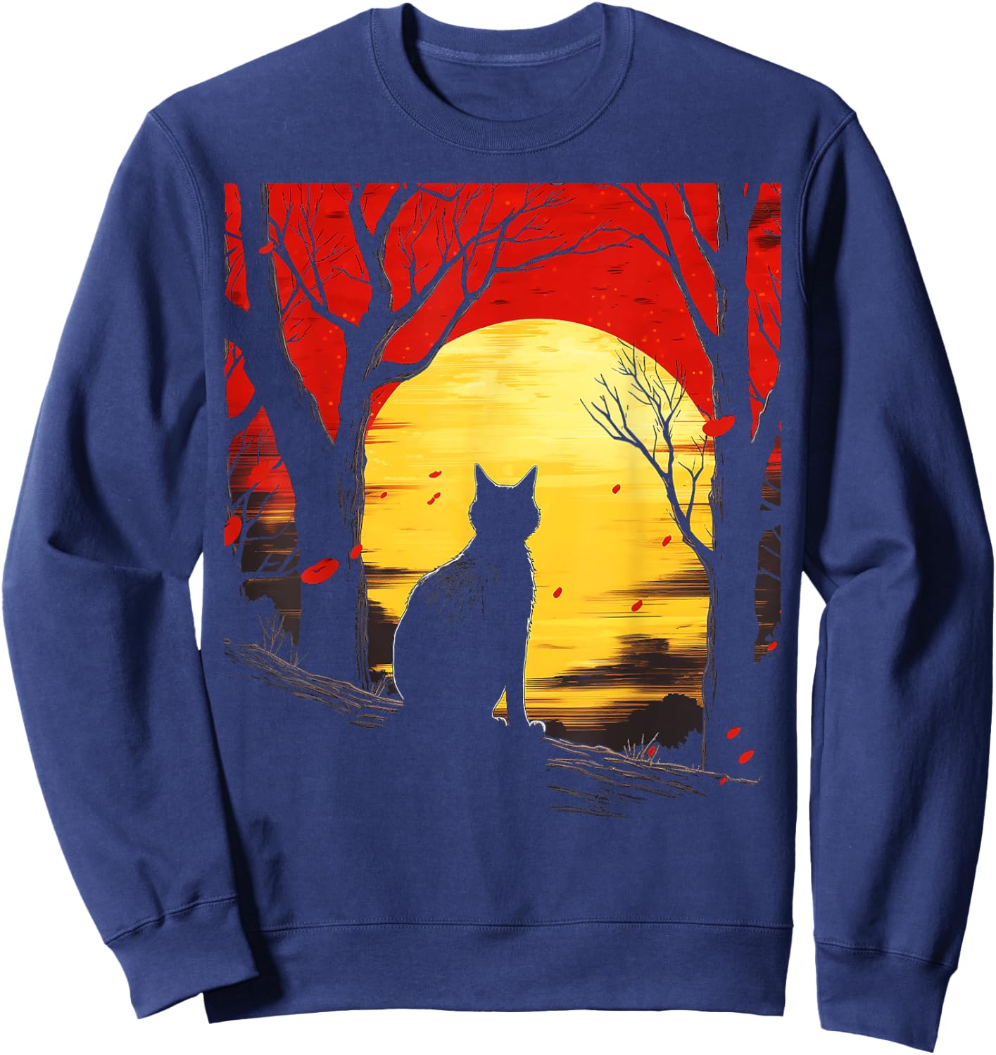 Cat Nature Moon Animal Art Graphic Motif Cat Sweatshirt - Sweatshirt | Navy