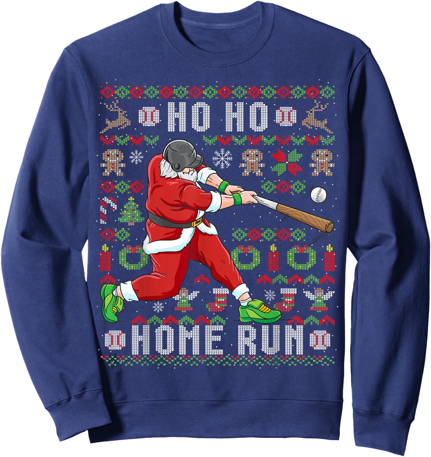 Ugly Christmas Baseball Ho Ho Home Run Funny Gift Sweatshirt - Sweatshirt | Navy