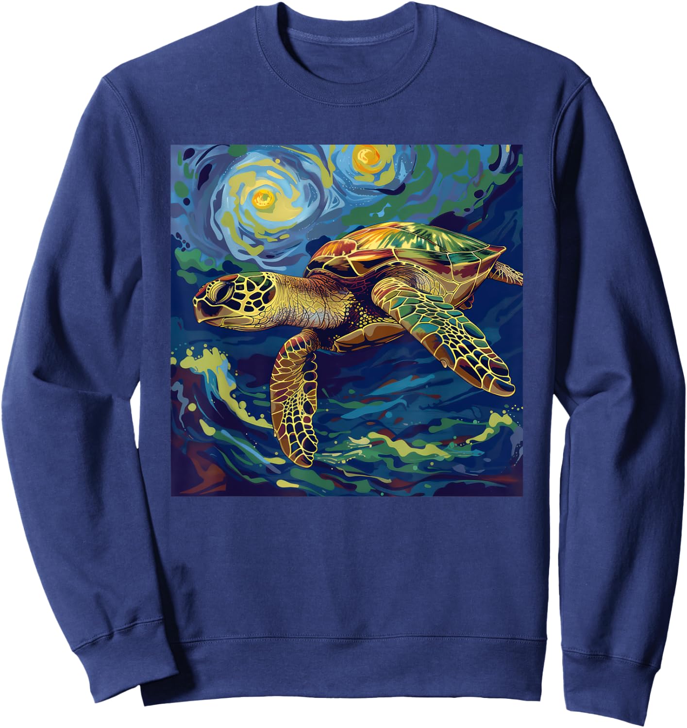 Sea Turtle Van Gogh Style Starry Night Sweatshirt - Sweatshirt | Navy