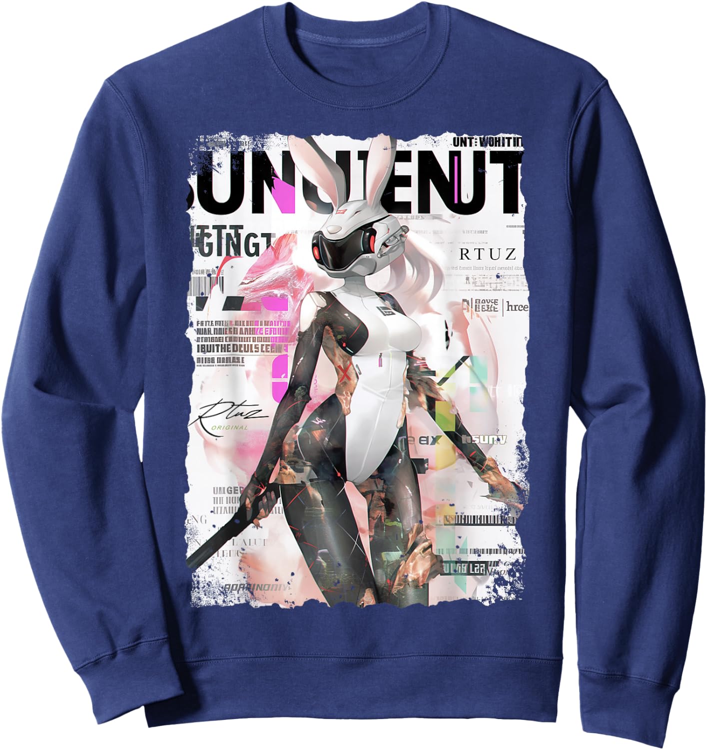 Magazine Cover Vintage Girl Bunny Collage Sexy Model Pin-Up Sweatshirt - Sweatshirt | Navy