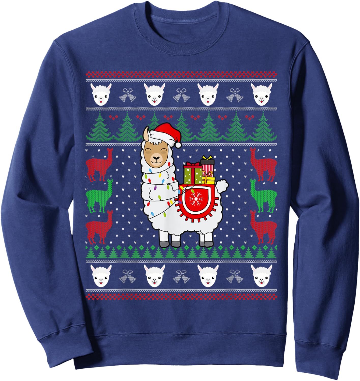 Christmas Llama Santa Hat Cute Ugly Xmas Sweater Funny Gift Sweatshirt - Sweatshirt | Navy