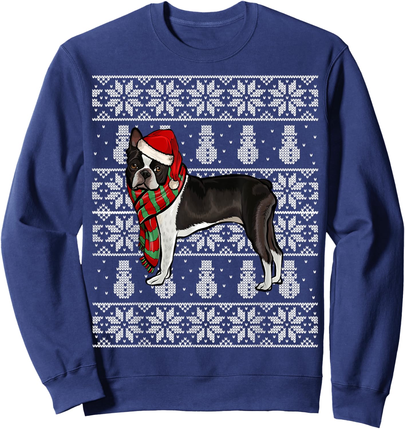 Santa Hat Xmas Boston Terrier Ugly Christmas Sweatshirt - Sweatshirt | Navy