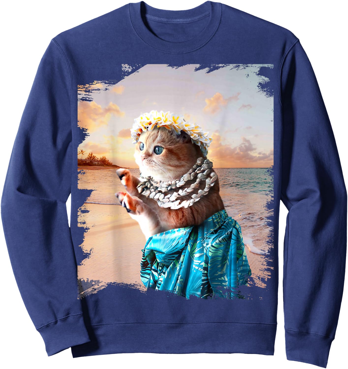 Funny Aloha Hawaiian Cat Sweatshirt - Sweatshirt | Navy