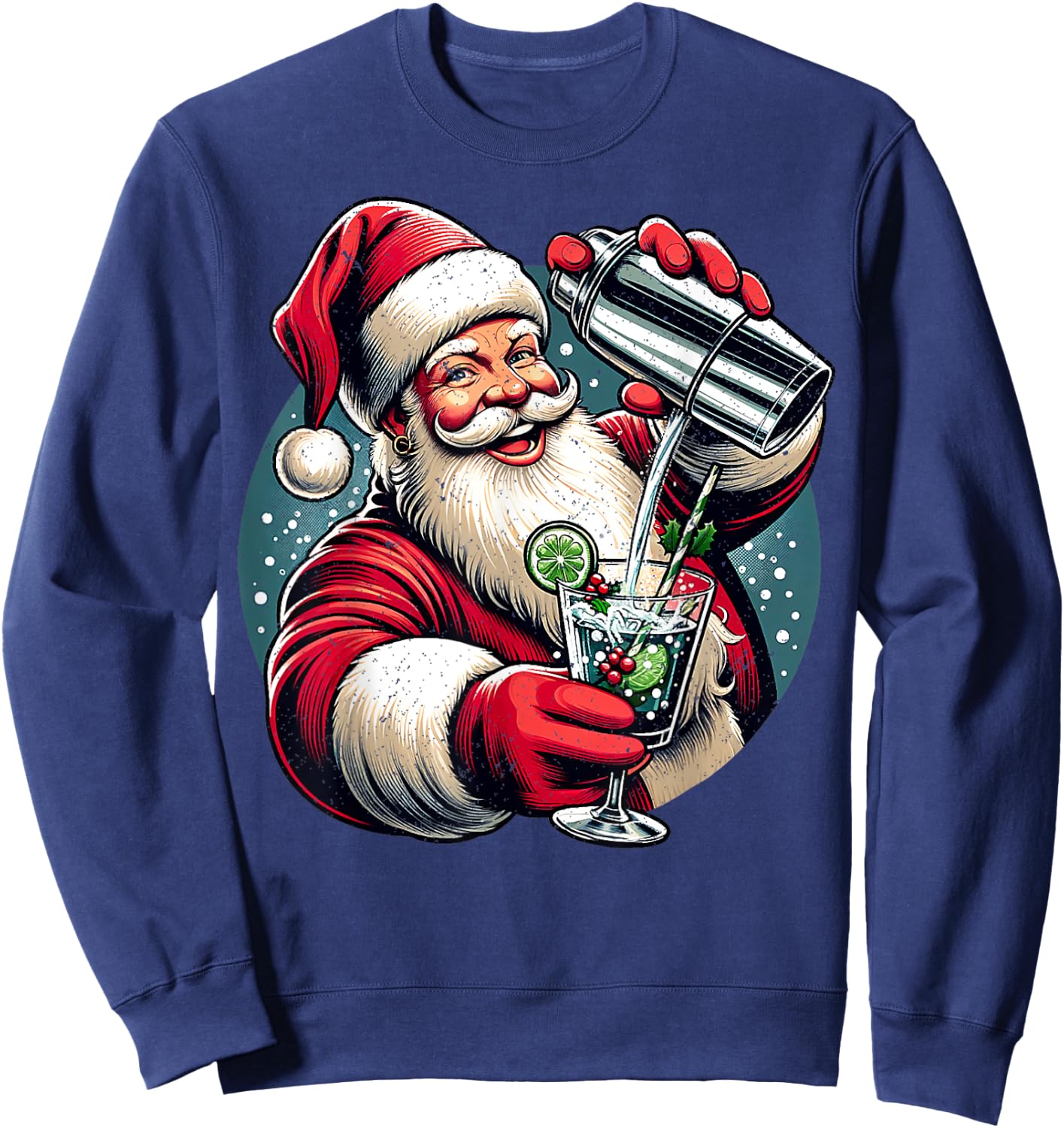 Vintage Santa Bartending Cocktail Funny Bartender Christmas Sweatshirt - Sweatshirt | Navy
