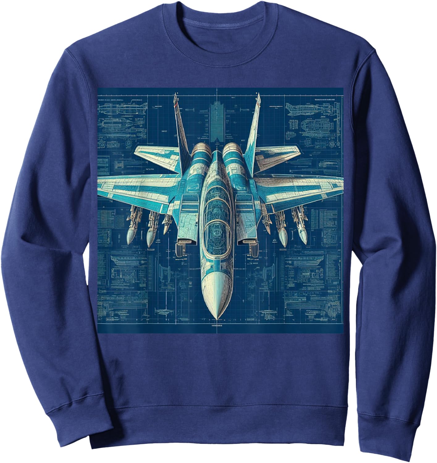 F-14 Tomcat Fighter Jet Assembly Blueprint Military Aviation Men Women Kids Sweatshirt - Sweatshirt | Navy