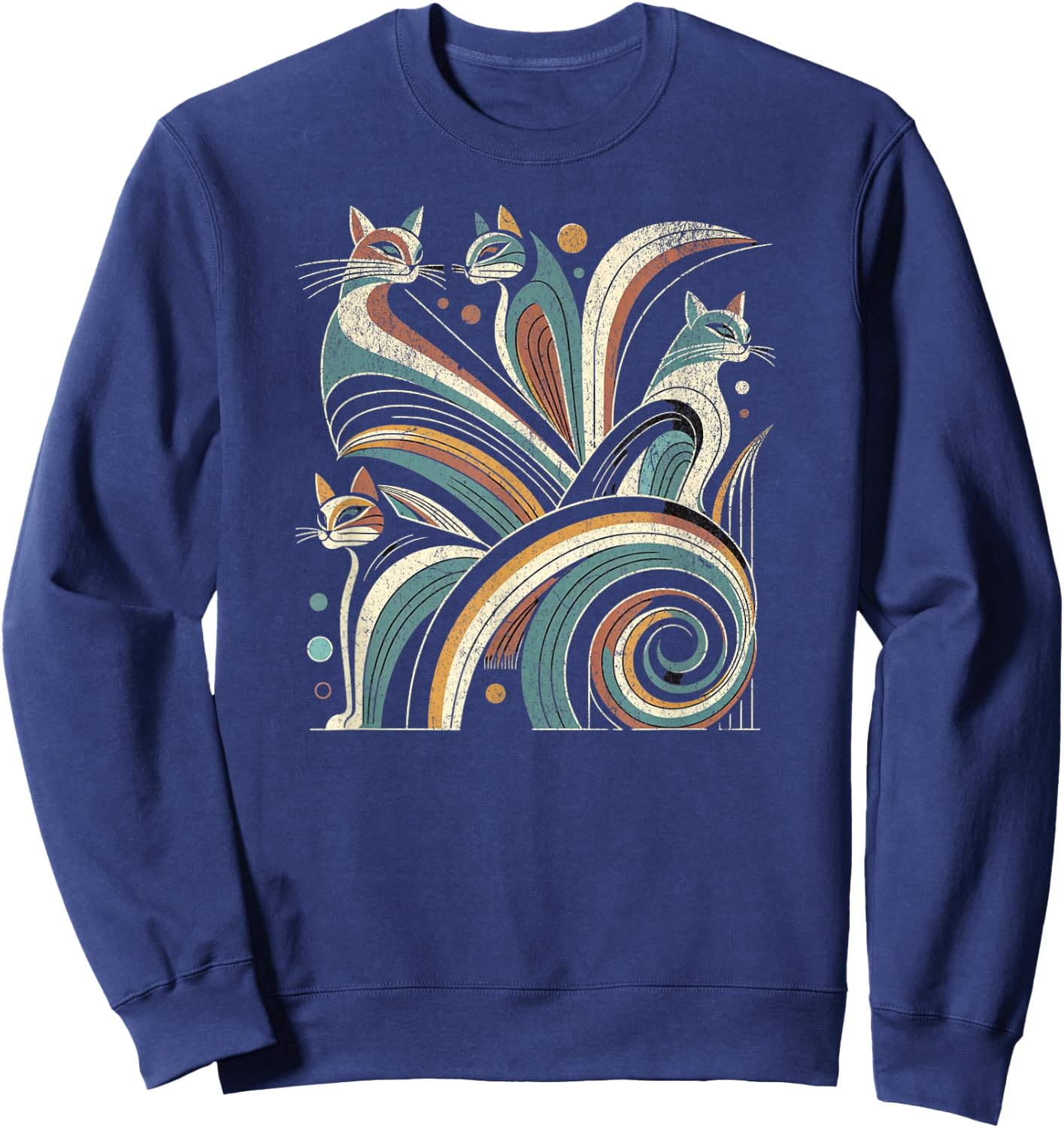 Vintage Retro Mid-Century Modern Look Cats 50s 60s Style Sweatshirt - Sweatshirt | Navy