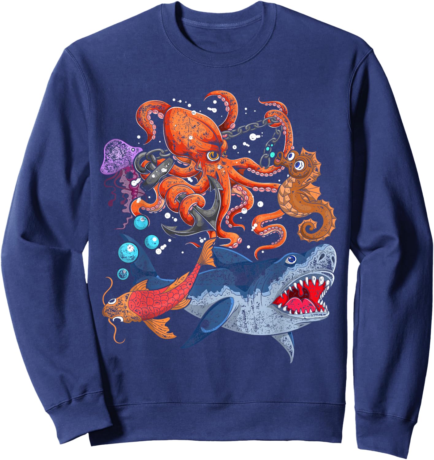 Octopus Jellyfish Seahorse Shark Kids Ocean Animal Zookeeper Sweatshirt - Sweatshirt | Navy