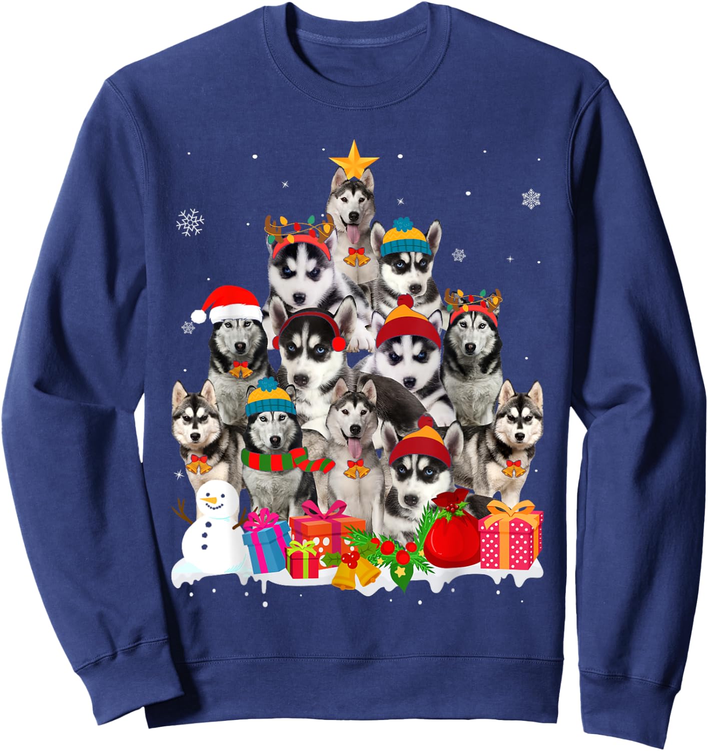 Funny Siberian Husky Christmas Tree Pet Dog Lover Women Kids Sweatshirt - Sweatshirt | Navy