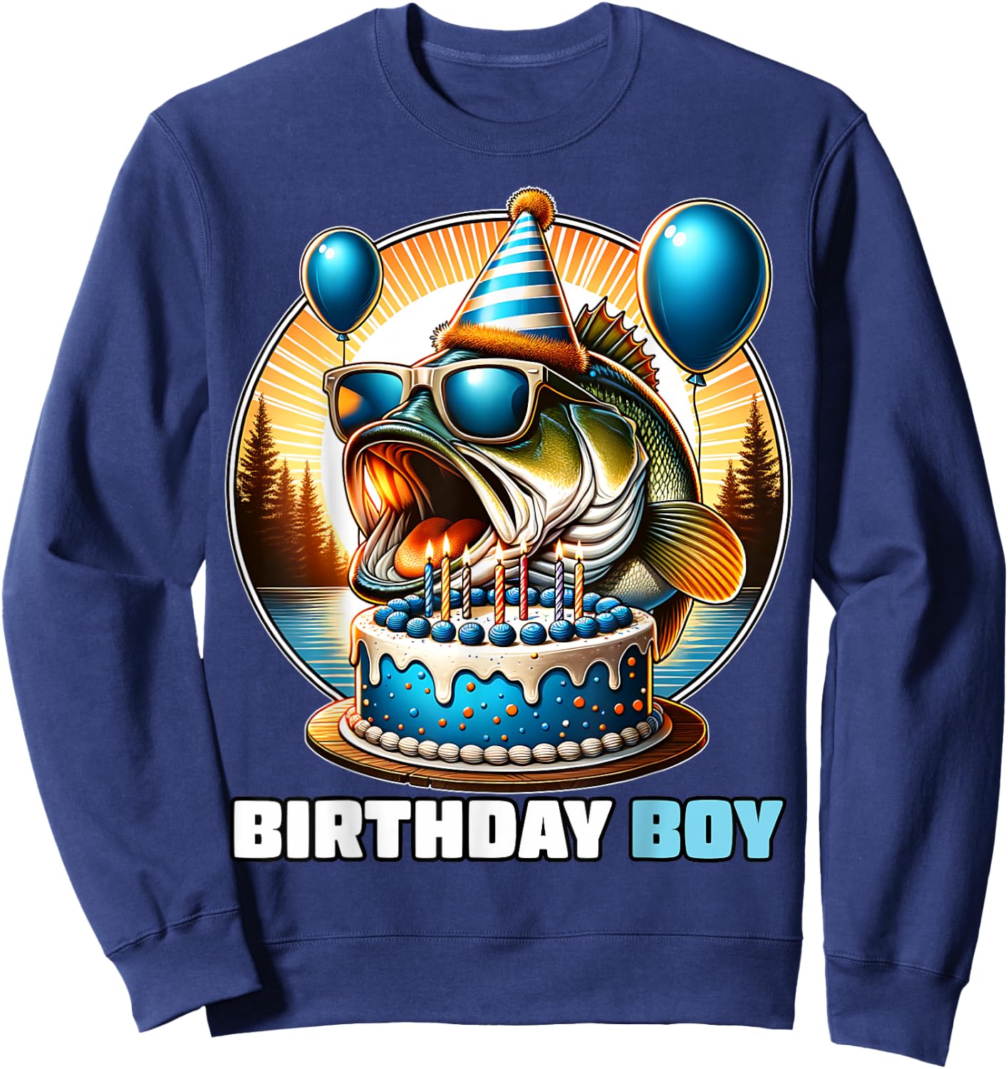 Funny Birthday Boy Fishing Birthday Shirt Bday Party Kids Sweatshirt - Sweatshirt | Navy
