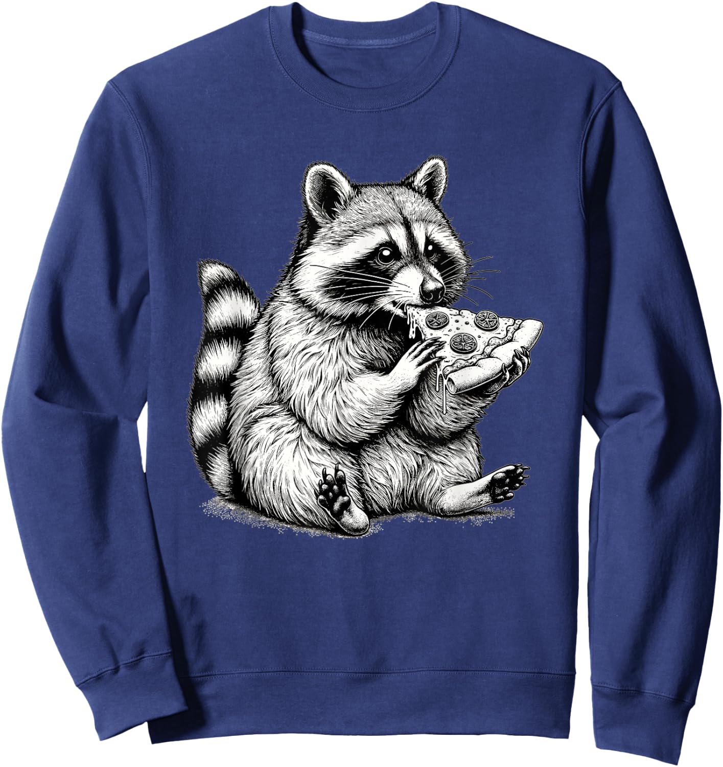 Raccoon Eating Pizza Slice Hand Drawn Art Cute Raccoon Sweatshirt - Sweatshirt | Navy
