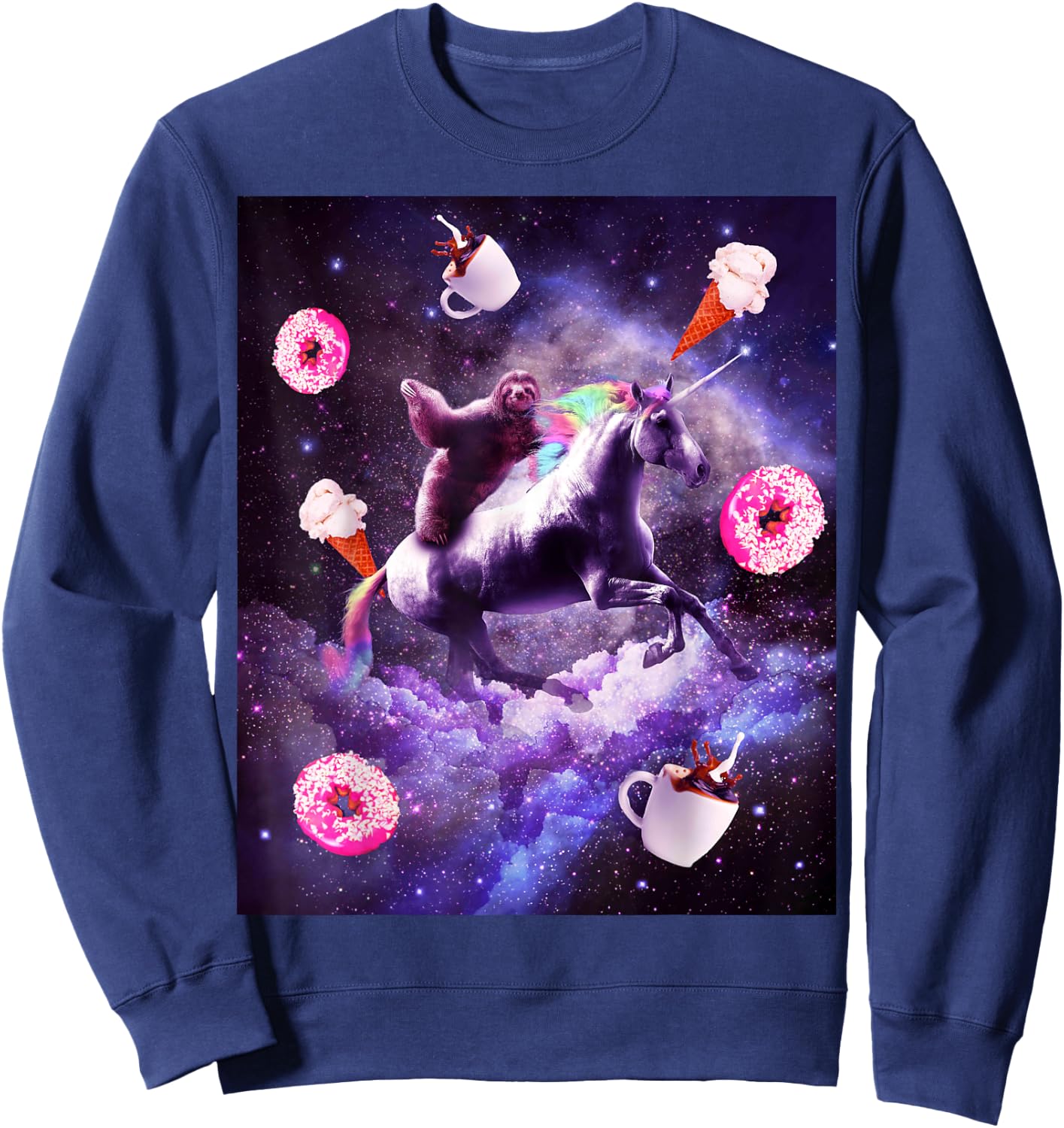 Outer Space Sloth Riding Unicorn - Donut Sweatshirt - Sweatshirt | Navy
