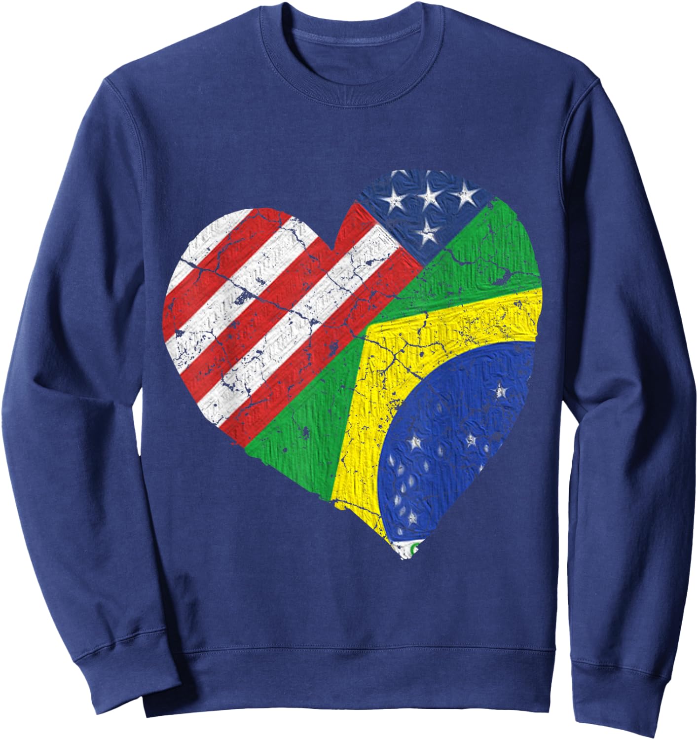 Half Brazilian Half American Flag Brazil USA Pride Sweatshirt - Sweatshirt | Navy